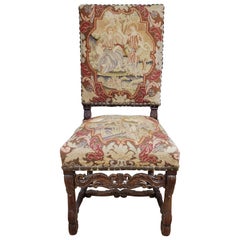 17th Century French Provincial Louis XIII Period Needlepoint & Walnut Side Chair