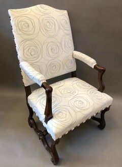 17th Century French Provincial Louis XIV Walnut Armchair with Modern Upholstery
