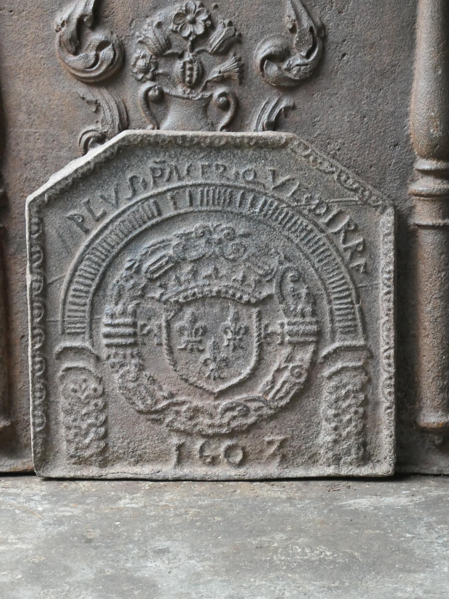 Cast 17th Century French Renaissance 'Arms of France' Fireback