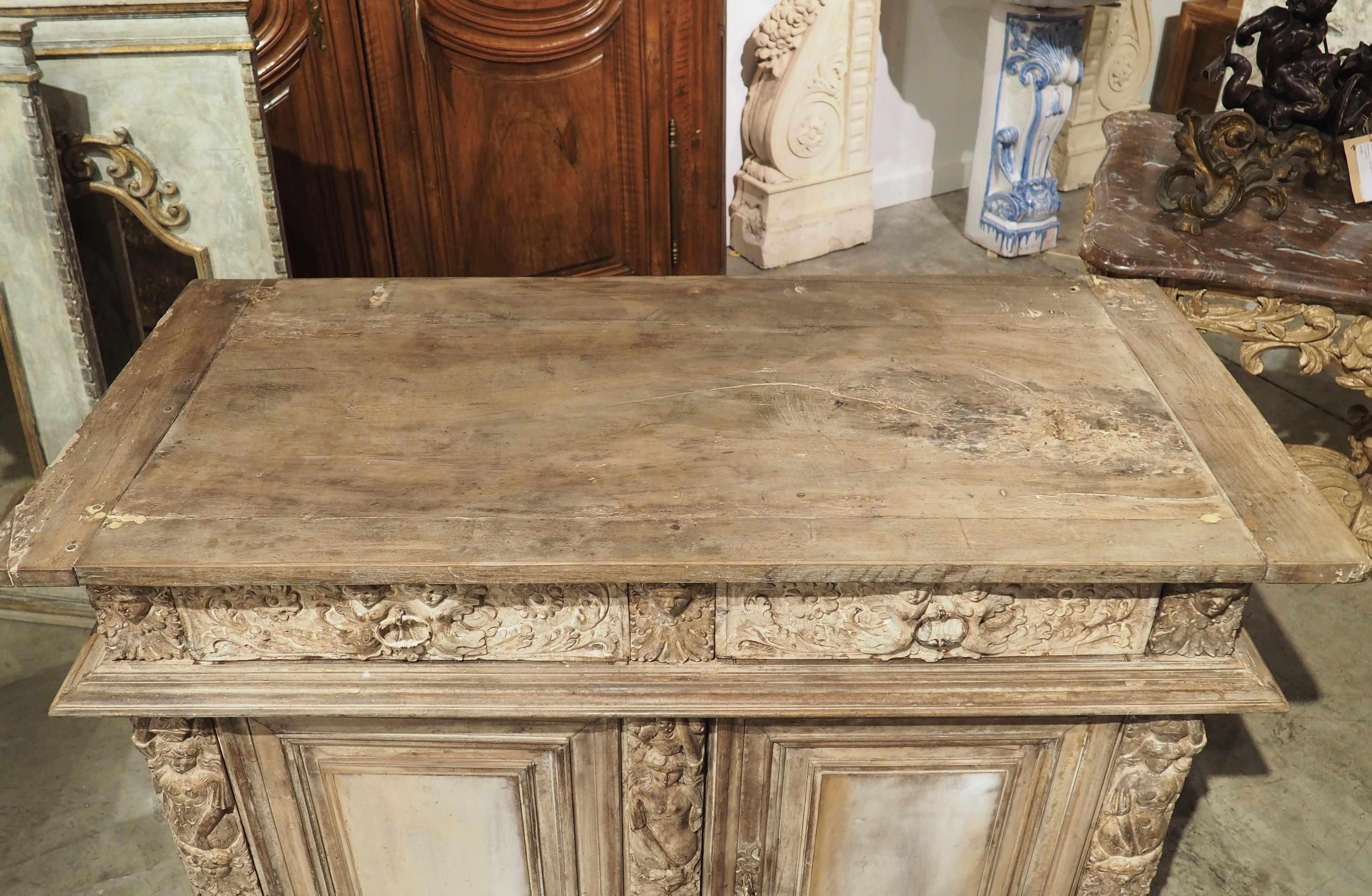 17th Century French Renaissance Buffet with Light Parcel Paint Finish For Sale 7