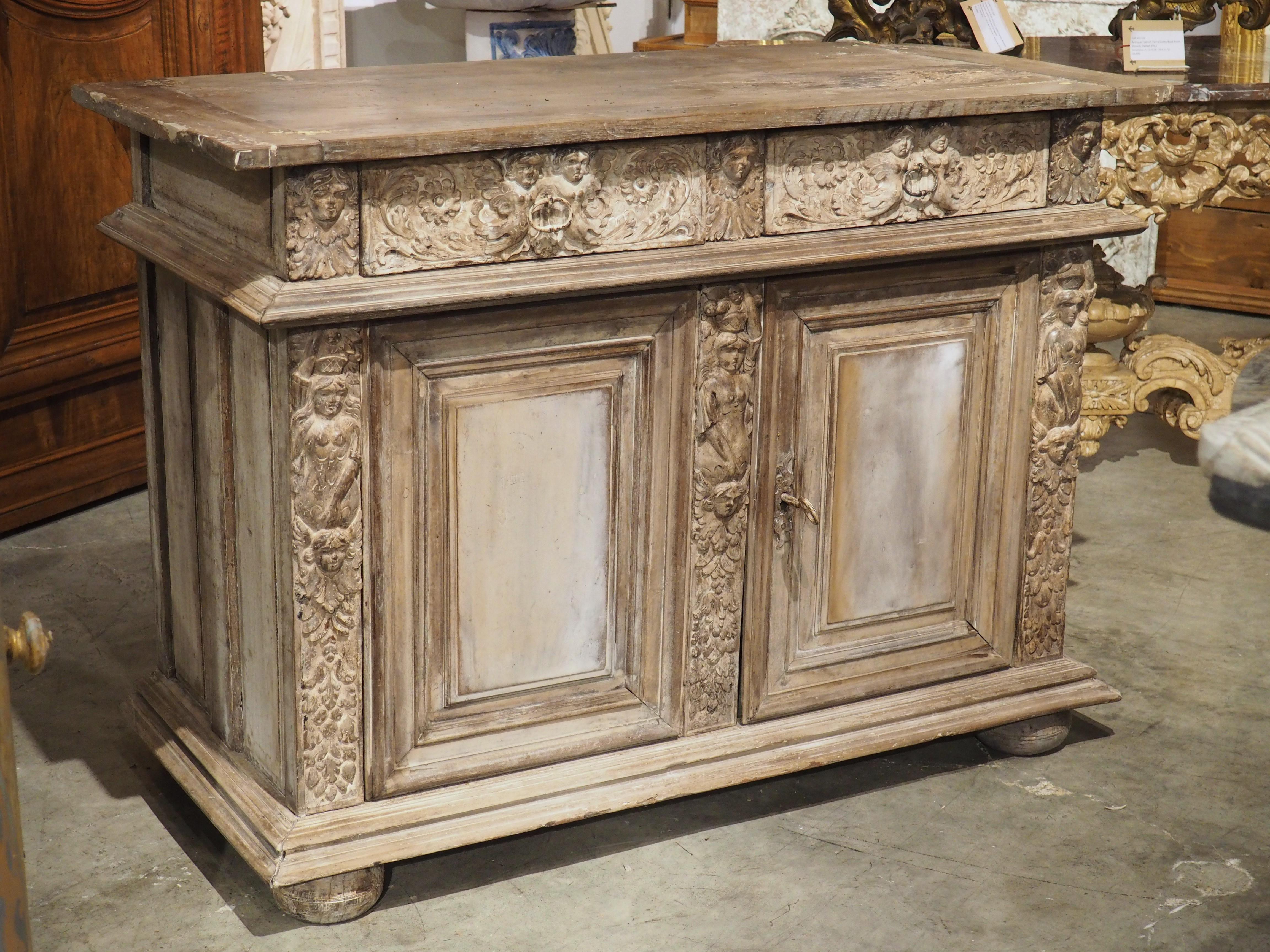 17th Century French Renaissance Buffet with Light Parcel Paint Finish For Sale 12