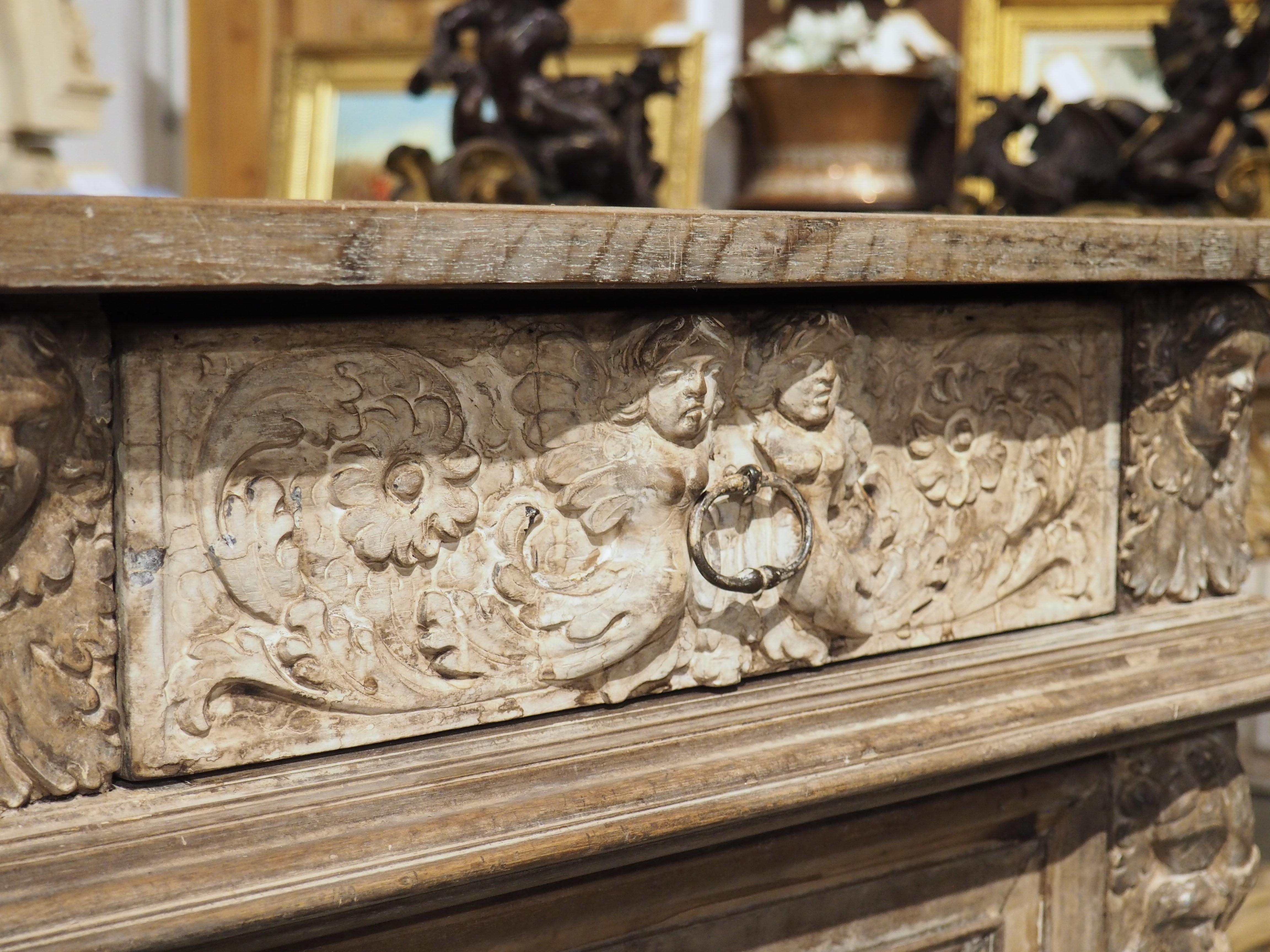 Wood 17th Century French Renaissance Buffet with Light Parcel Paint Finish For Sale