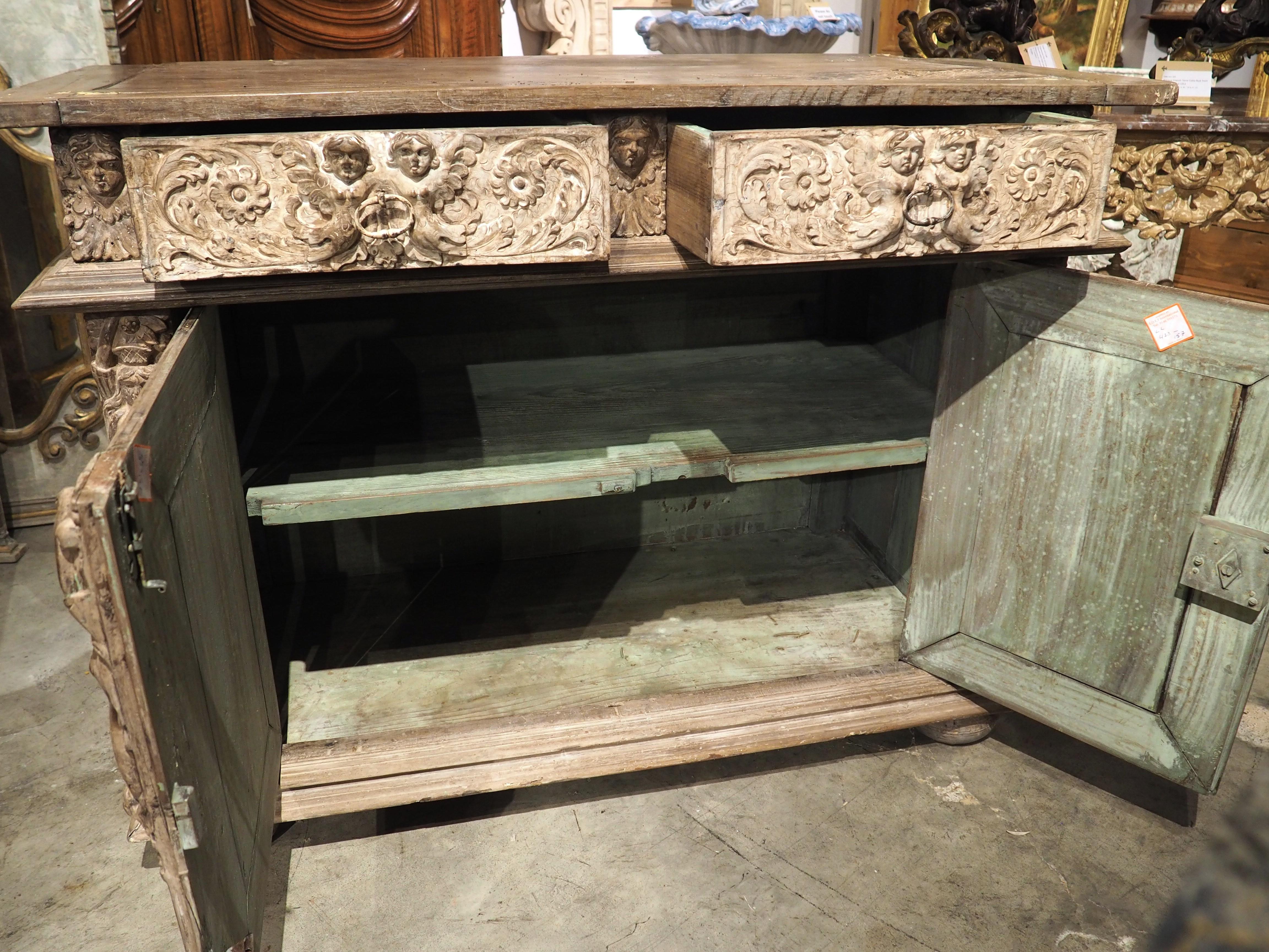 17th Century French Renaissance Buffet with Light Parcel Paint Finish For Sale 2