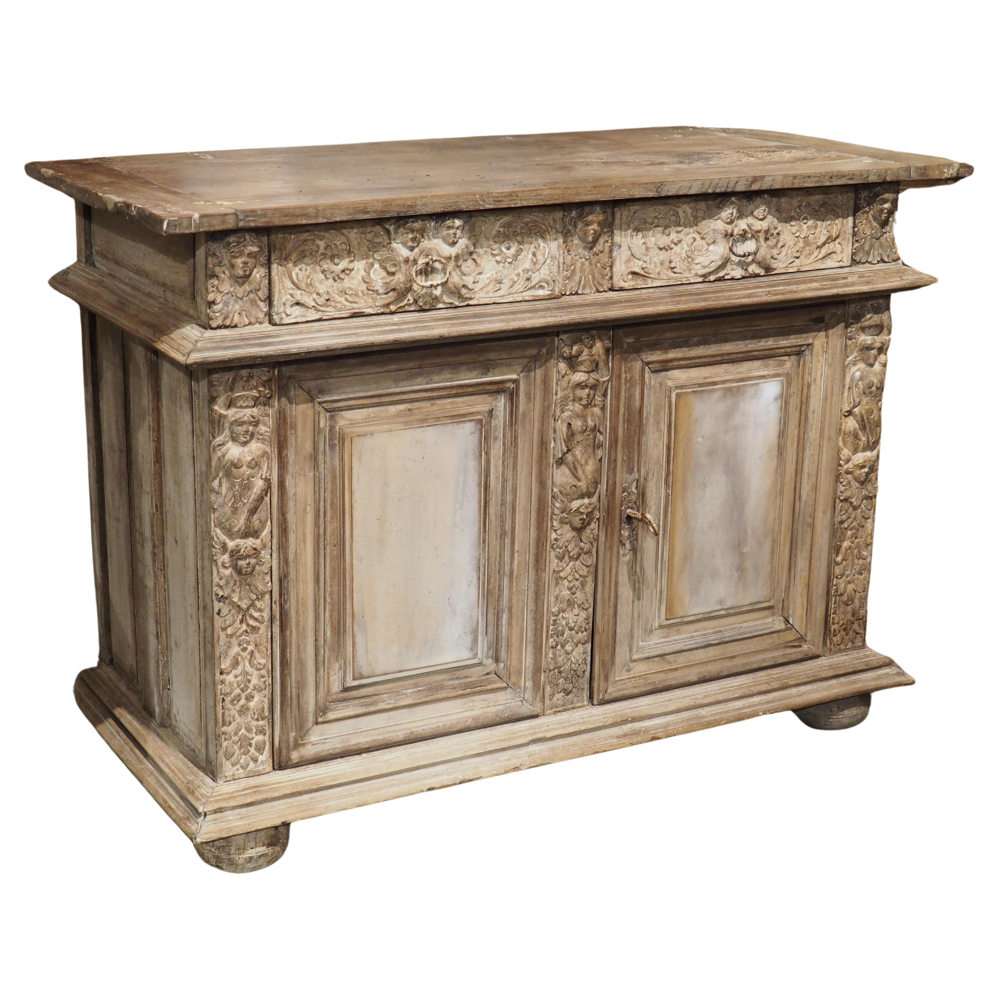17th Century French Renaissance Buffet with Light Parcel Paint Finish For Sale