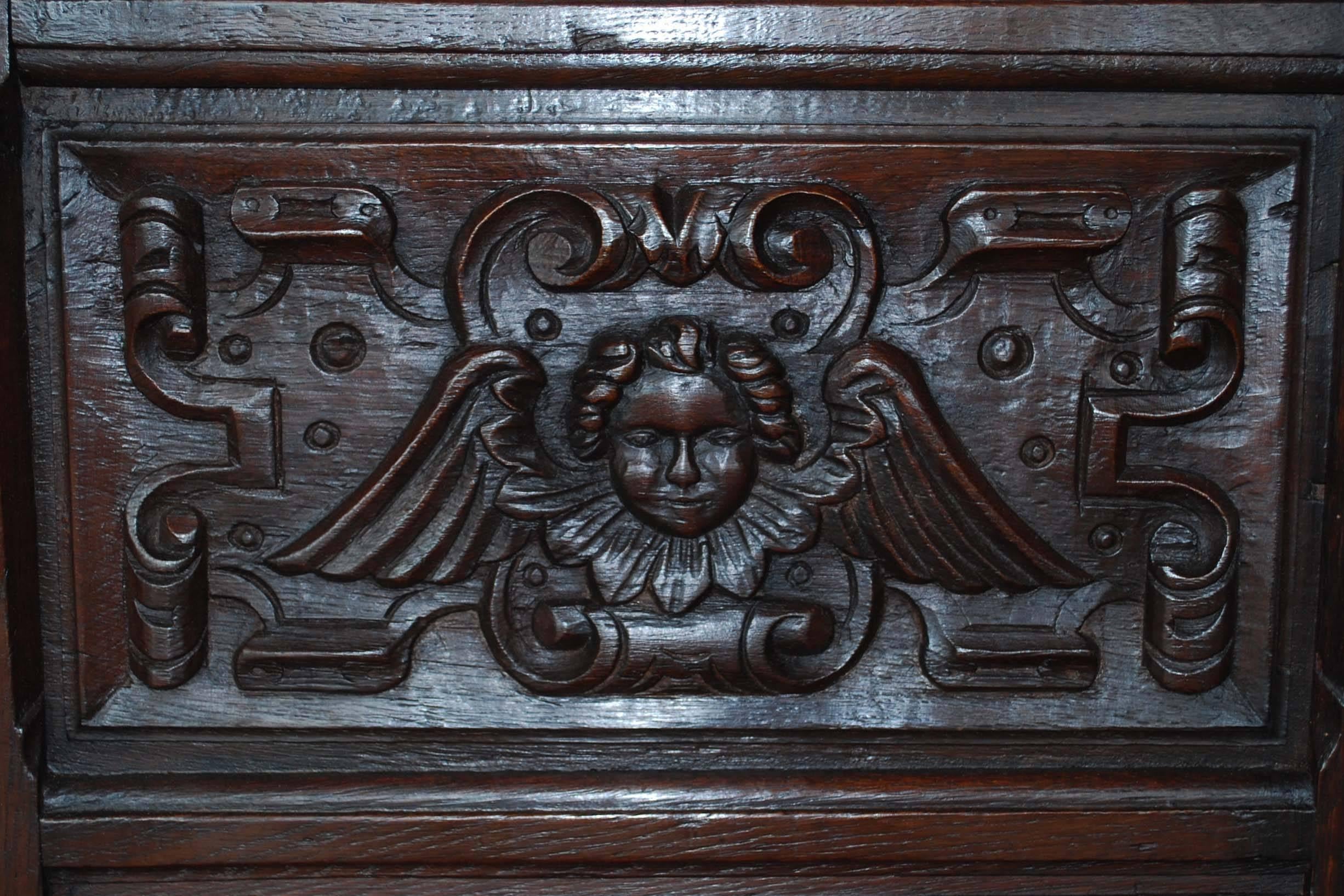 17th Century French Renaissance Hand-Carved Front Section of a Built in Cabinet For Sale 2