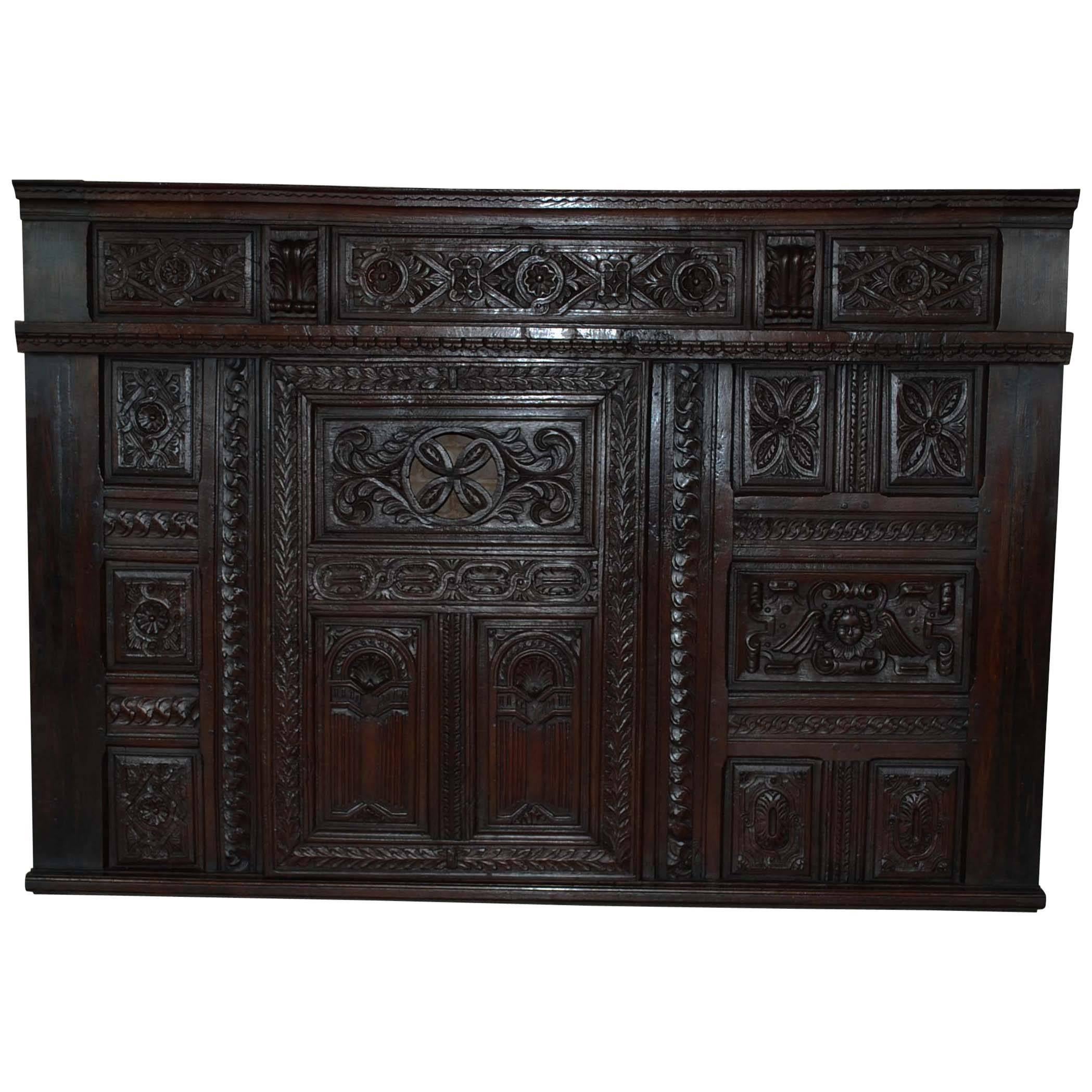 17th Century French Renaissance Hand-Carved Front Section of a Built in Cabinet For Sale
