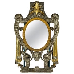 Antique 17th Century French Renaissance Silver and Gold Giltwood Mirror