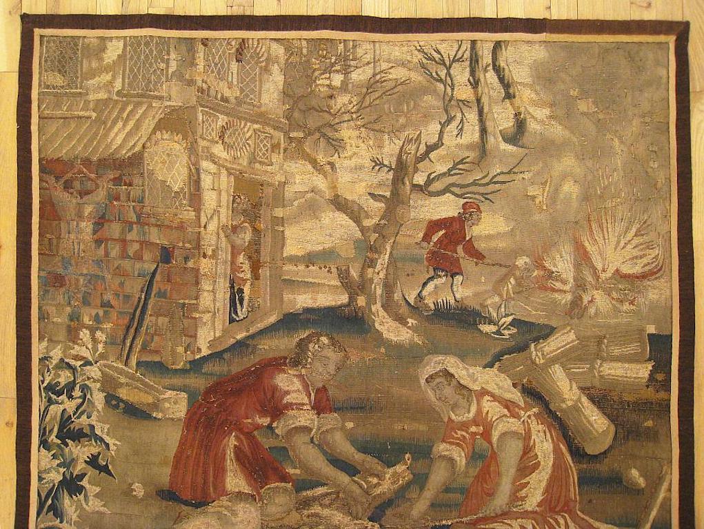 17th Century French Rustic Hunting Tapestry In Good Condition For Sale In New York, NY