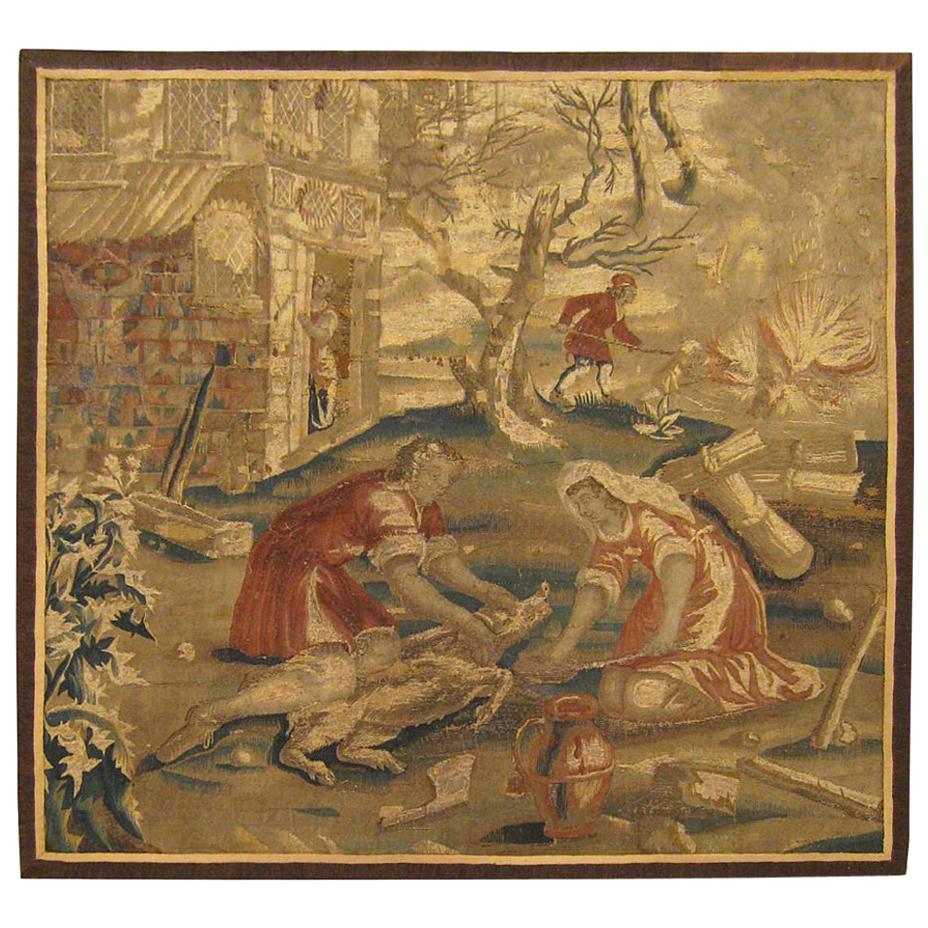 17th Century French Rustic Hunting Tapestry For Sale