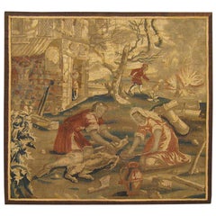 Antique 17th Century French Rustic Hunting Tapestry