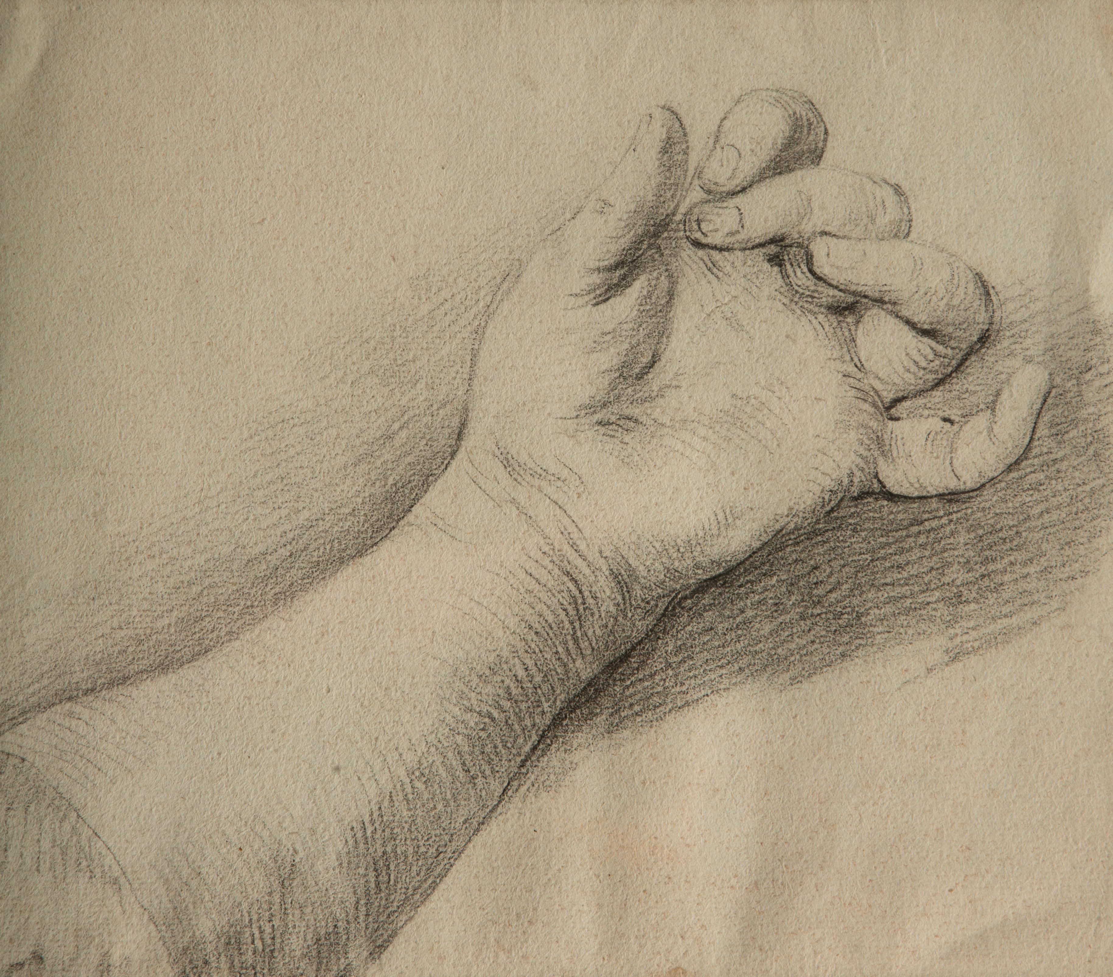 17th Century French School Drawing of a Hand in a Silver Gilt Frame In Good Condition For Sale In New York, NY