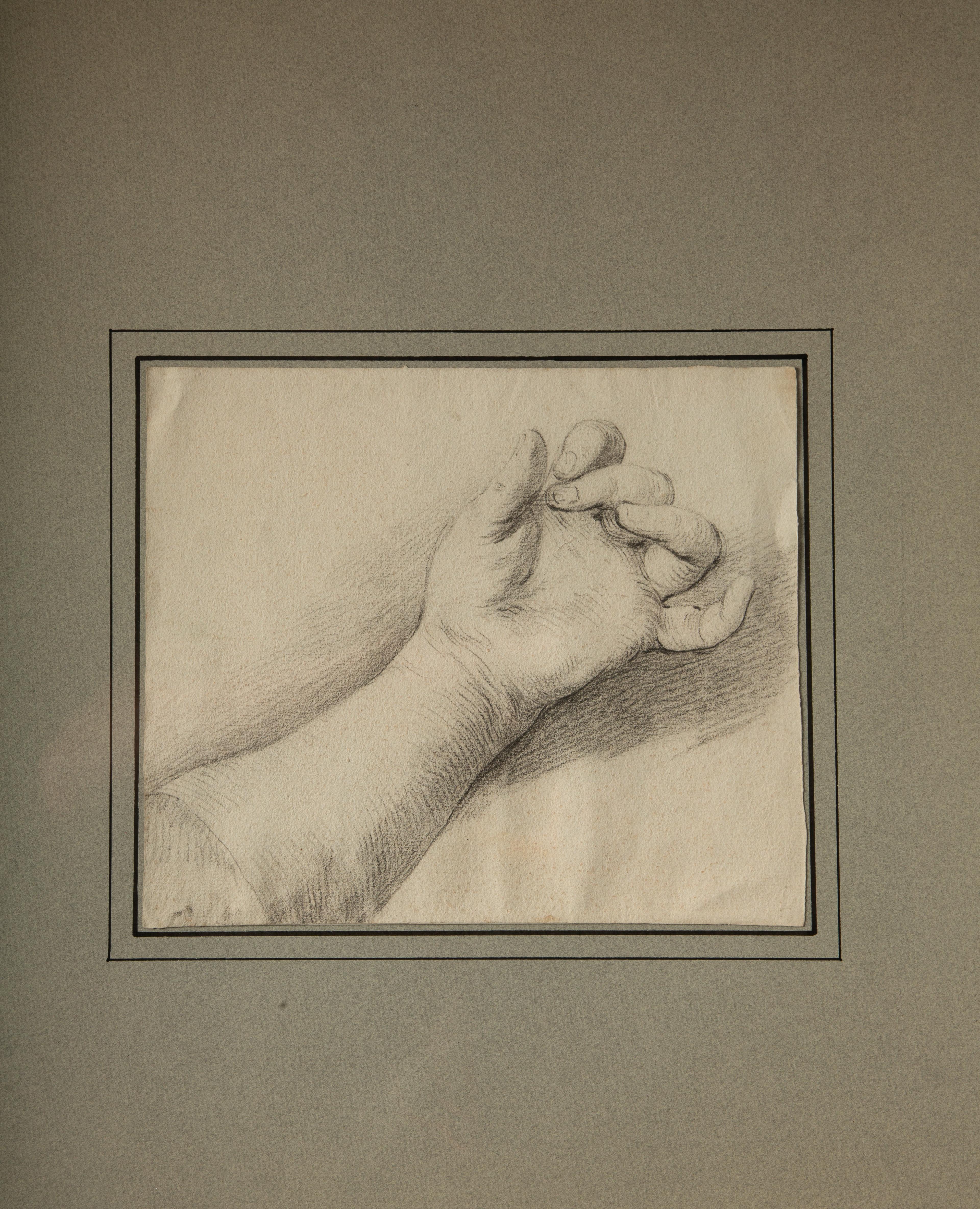 18th Century and Earlier 17th Century French School Drawing of a Hand in a Silver Gilt Frame For Sale