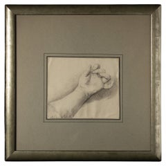 17th Century French School Drawing of a Hand in a Silver Gilt Frame