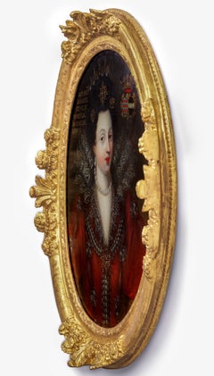 Portrait of Lady in Red Dress, Lace, Jewels c.1605, Fine Gilded Frame, French
