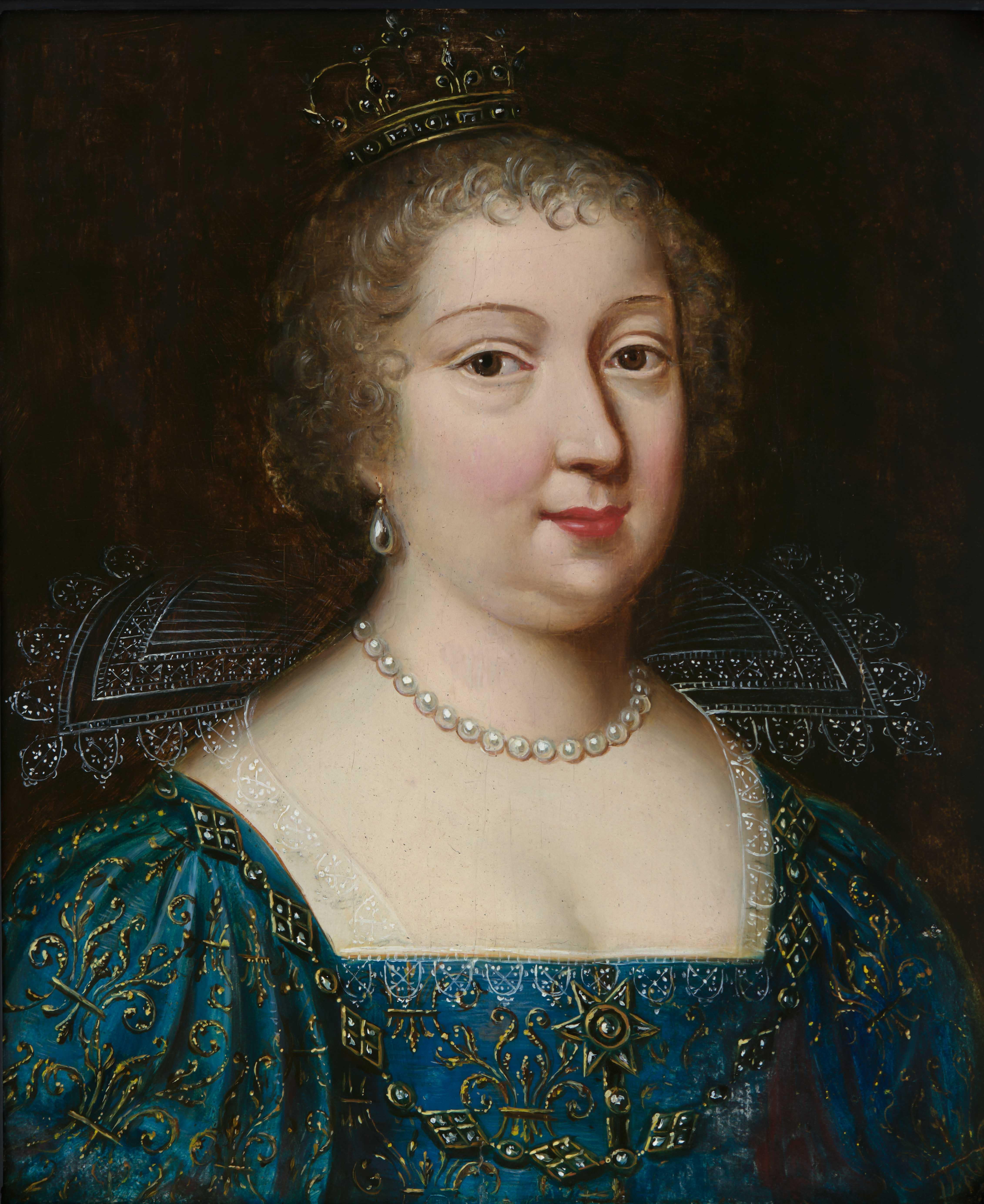 Ritratto di donna, Maria Teresa di Spagna, regina di Francia, pannello del XVII secolo - Painting di 17th Century French School