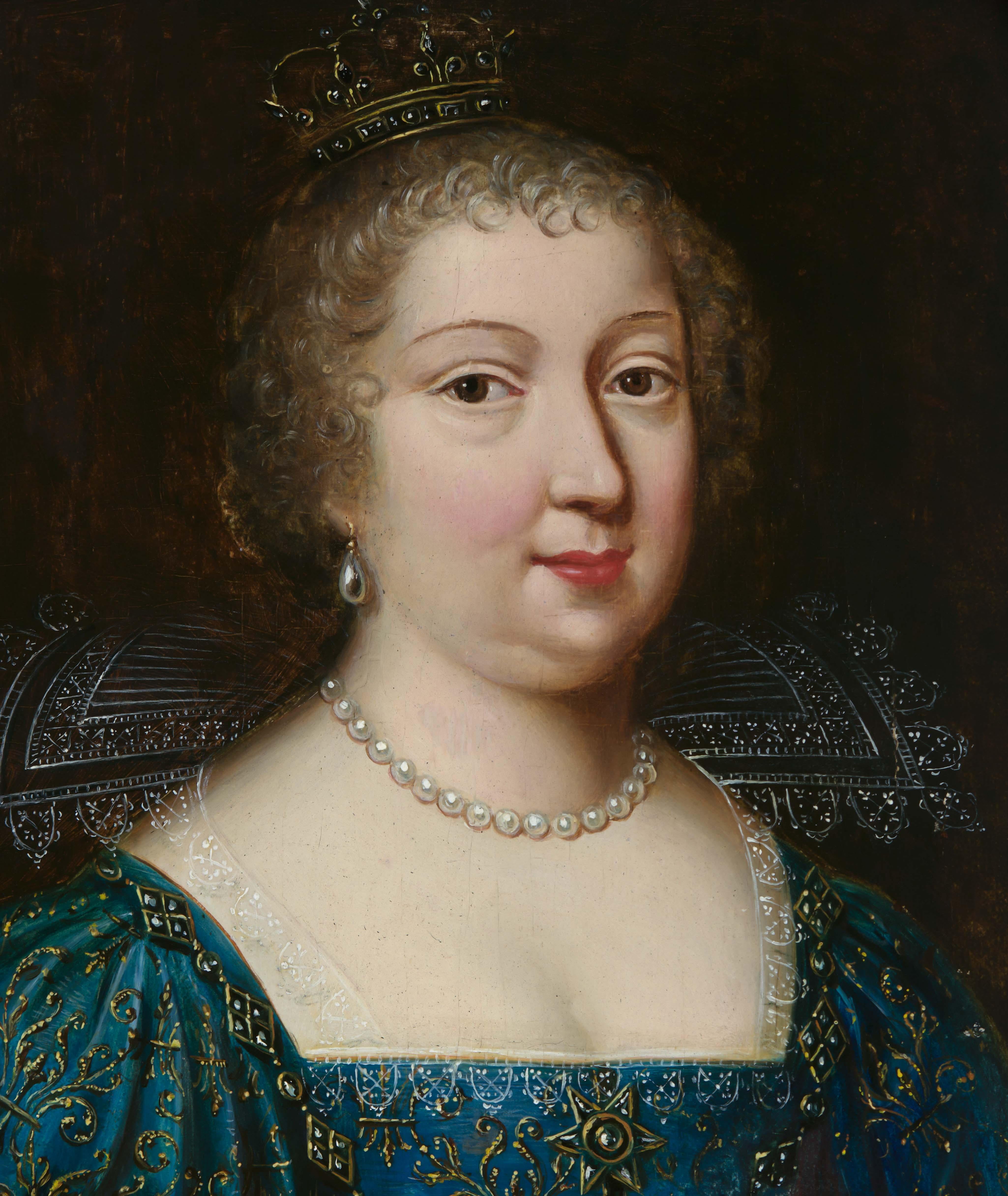 Ritratto di donna, Maria Teresa di Spagna, regina di Francia, pannello del XVII secolo - Painting Antichi maestri di 17th Century French School