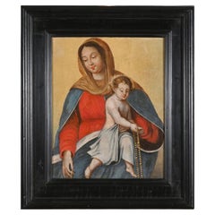 Escuela francesa del siglo XVII  "Virgen con el Niño (Virgen del Rosario)"