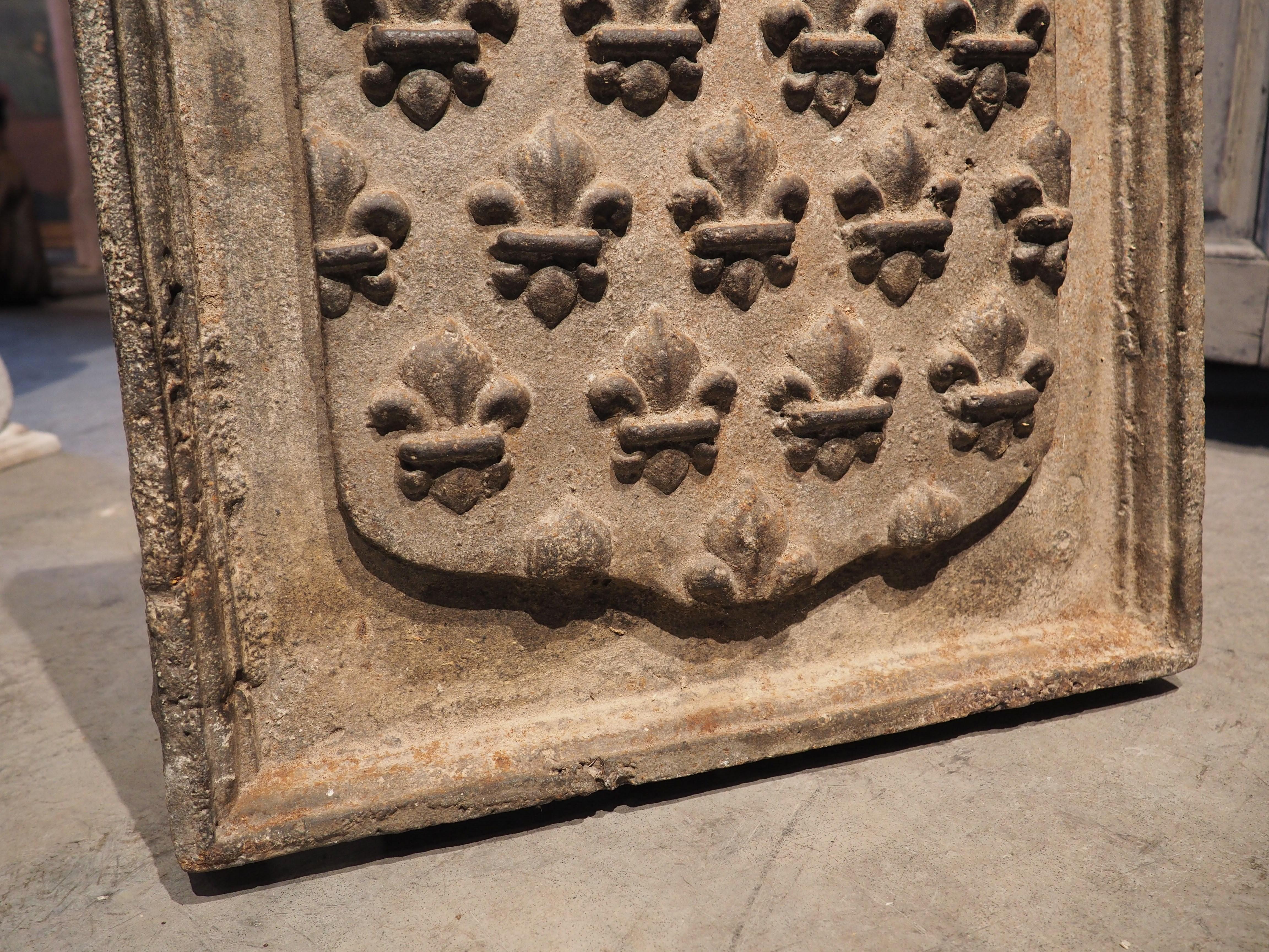 Plaque de cheminée française du 17ème siècle Semis De Fleur De Lys, Mitre et Crozier en vente 3