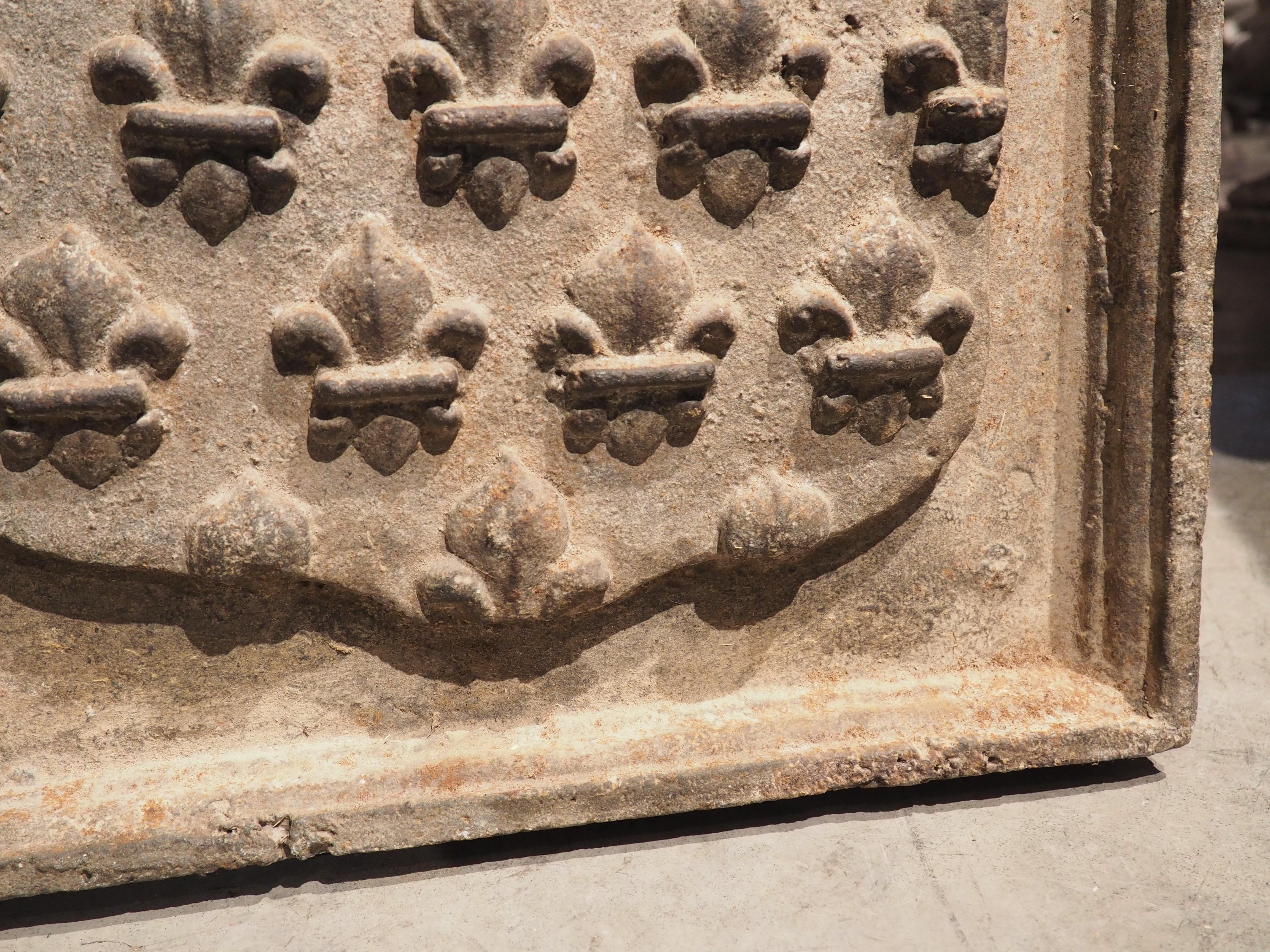 Moulage Plaque de cheminée française du 17ème siècle Semis De Fleur De Lys, Mitre et Crozier en vente