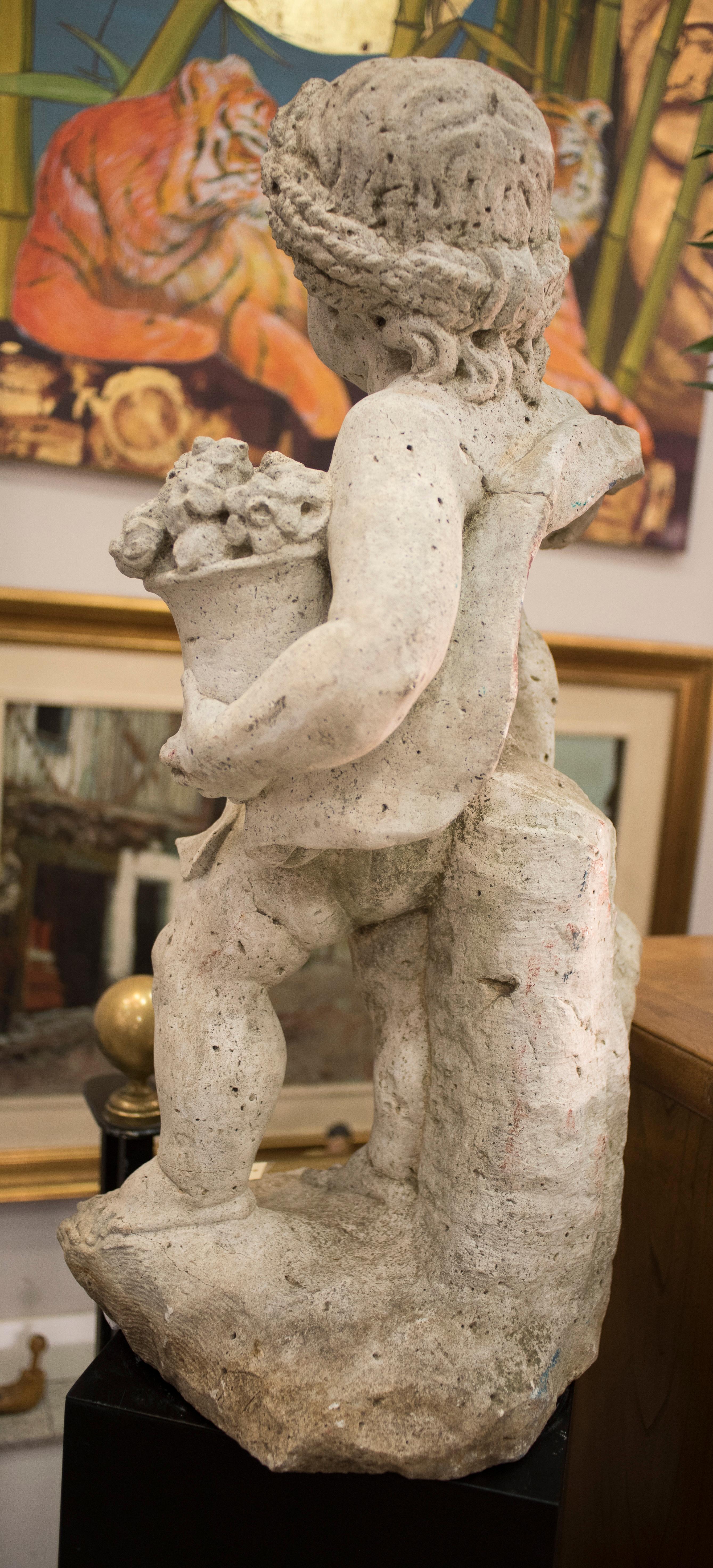 17th Century French Stone Sculpture, Child with Flowers, circa 1680 5