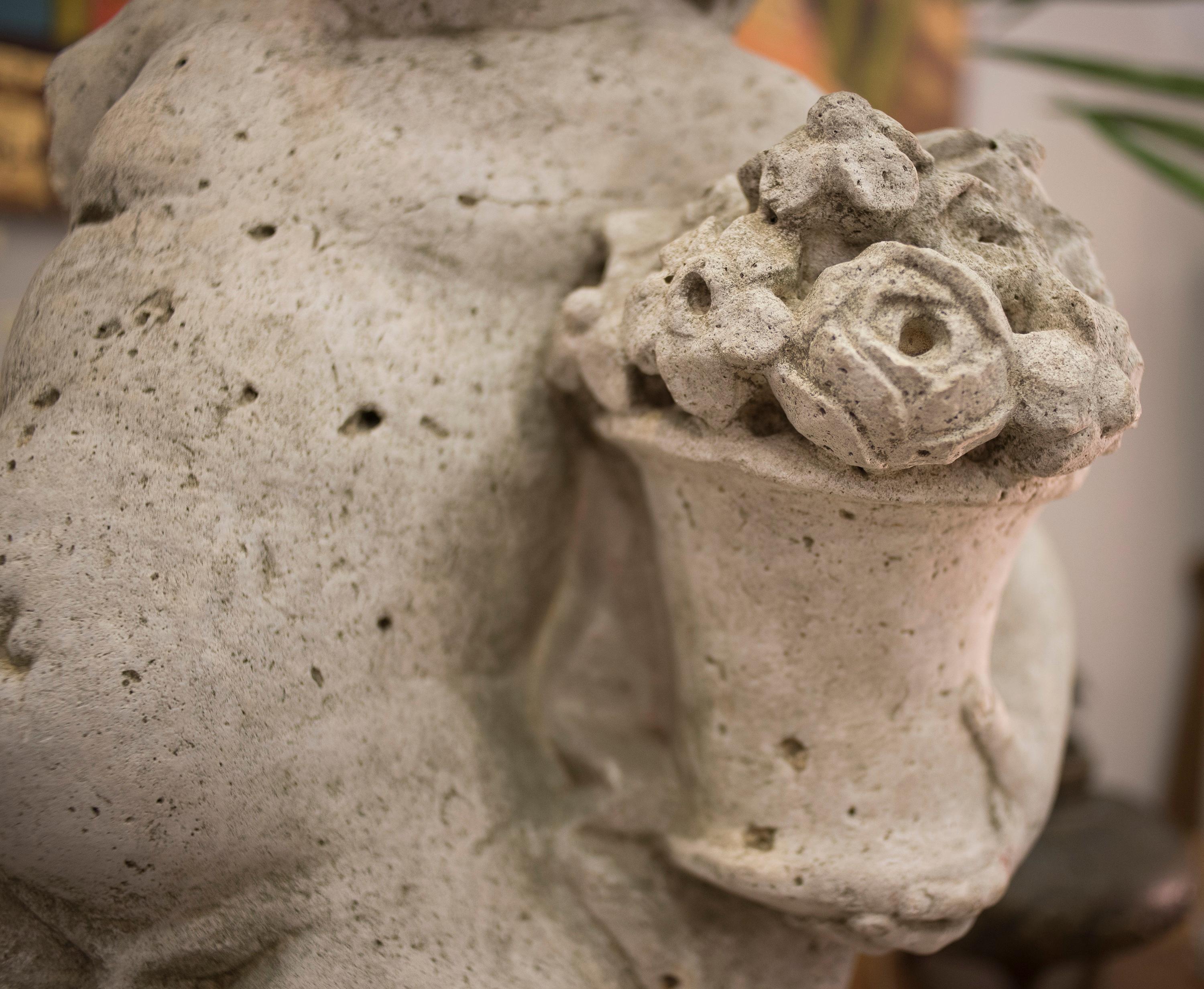 Baroque 17th Century French Stone Sculpture, Child with Flowers, circa 1680