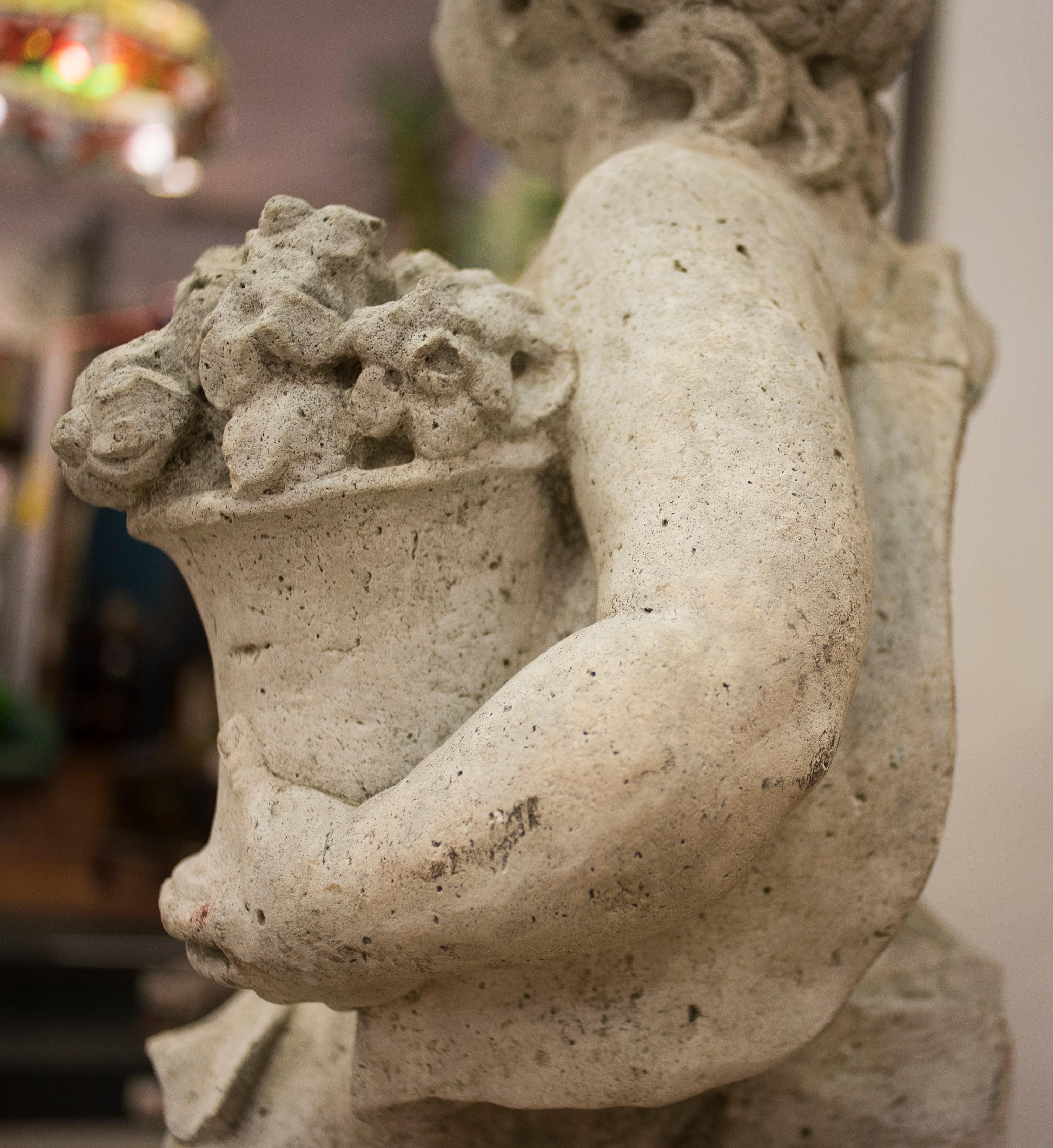 17th Century French Stone Sculpture, Child with Flowers, circa 1680 1