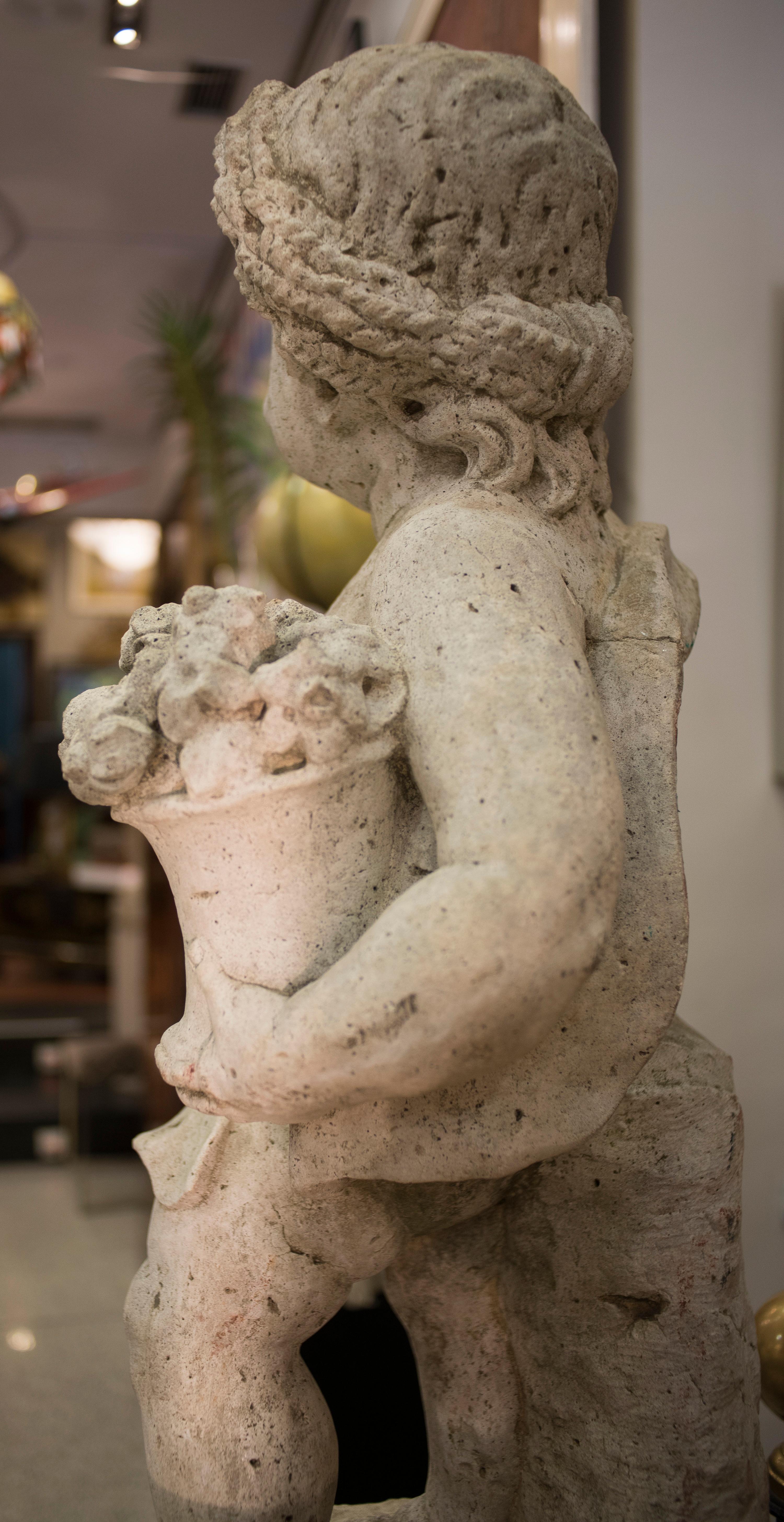 17th Century French Stone Sculpture, Child with Flowers, circa 1680 2