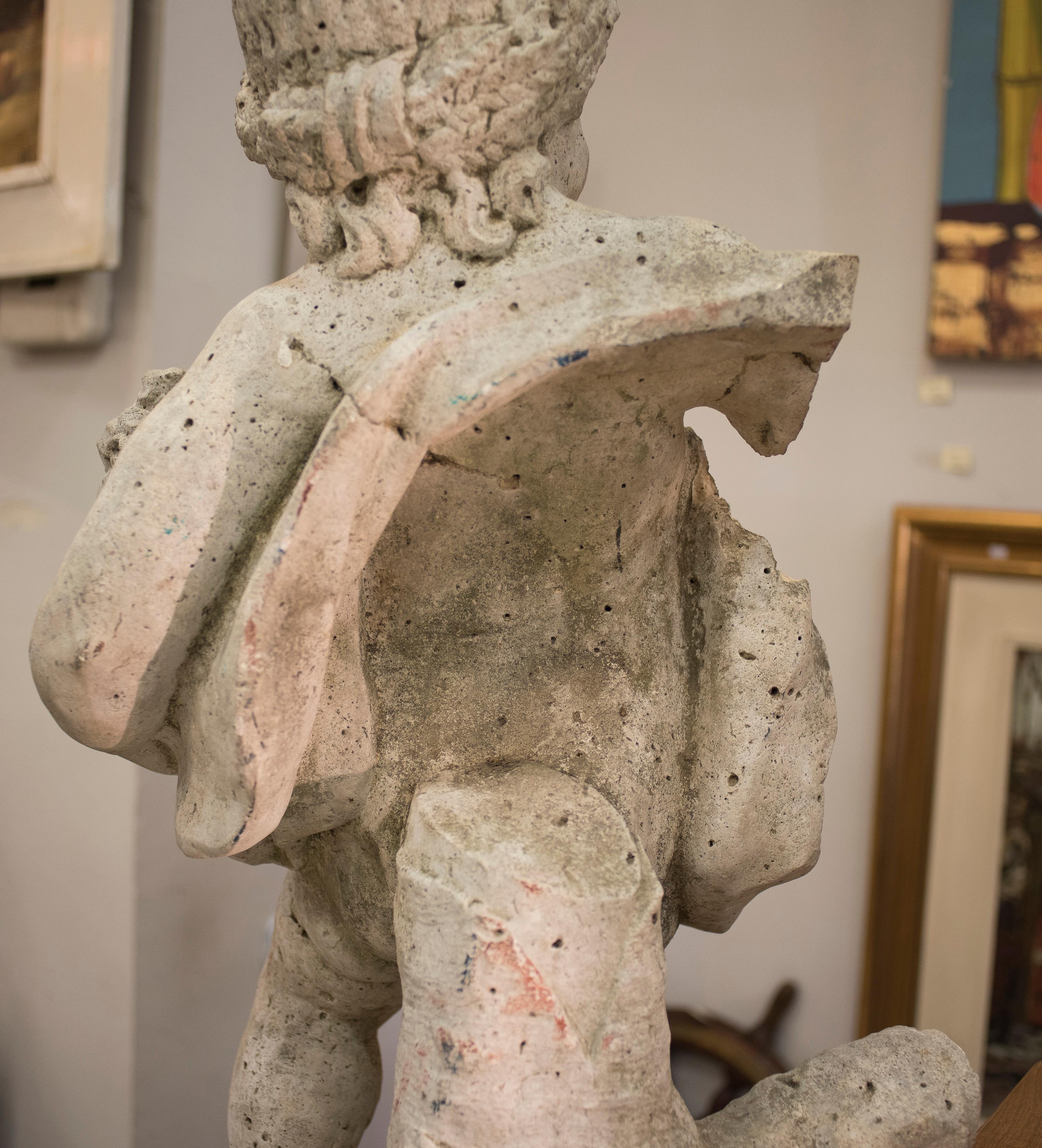 17th Century French Stone Sculpture, Child with Flowers, circa 1680 3