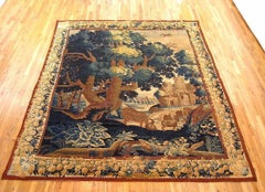 17th Century French Verdure Landscape Tapestry, w/ Animals by a Tree and Cottage
