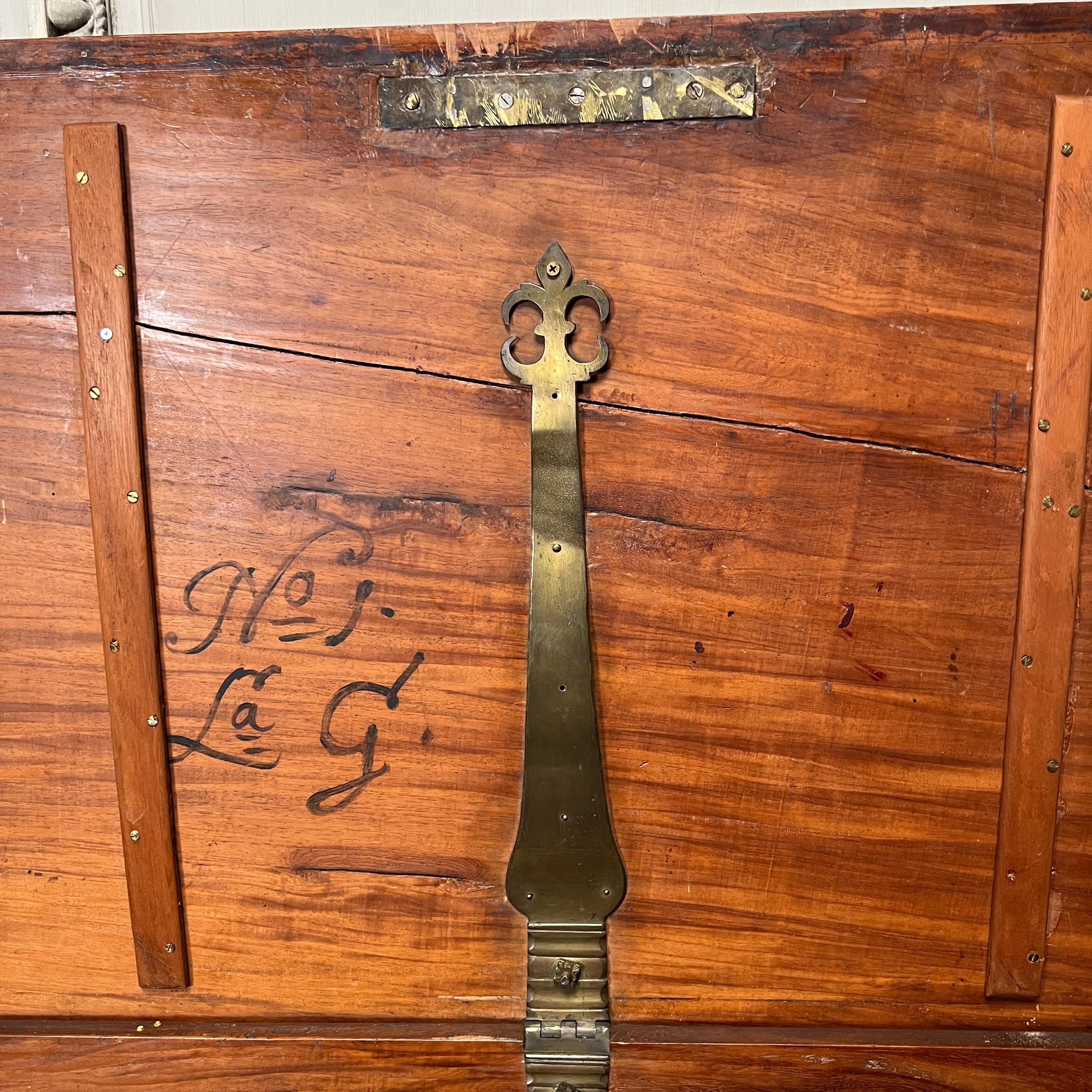 17th Century French Walnut Coffer with Brass Hardware For Sale 4