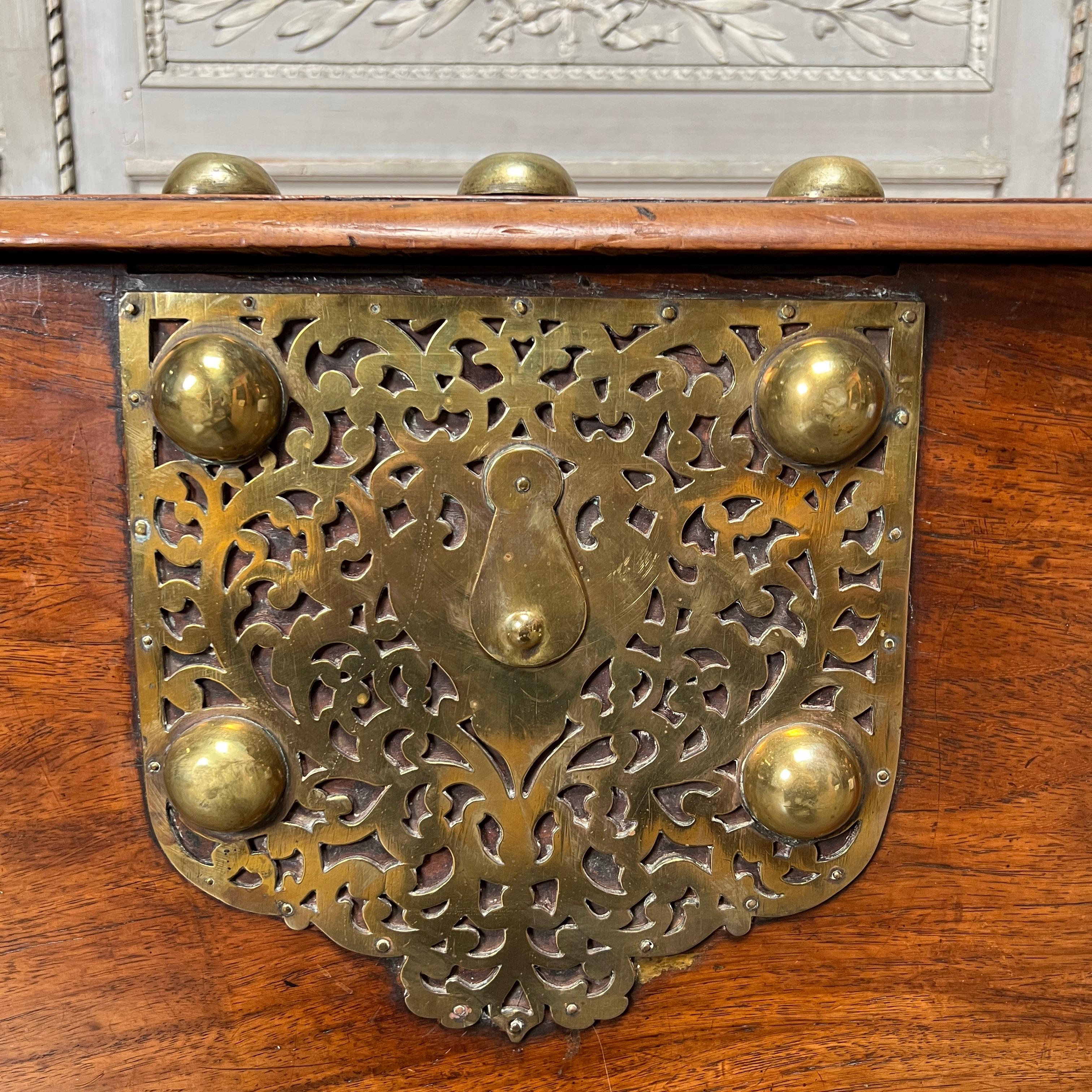 17th Century French Walnut Coffer with Brass Hardware For Sale 8