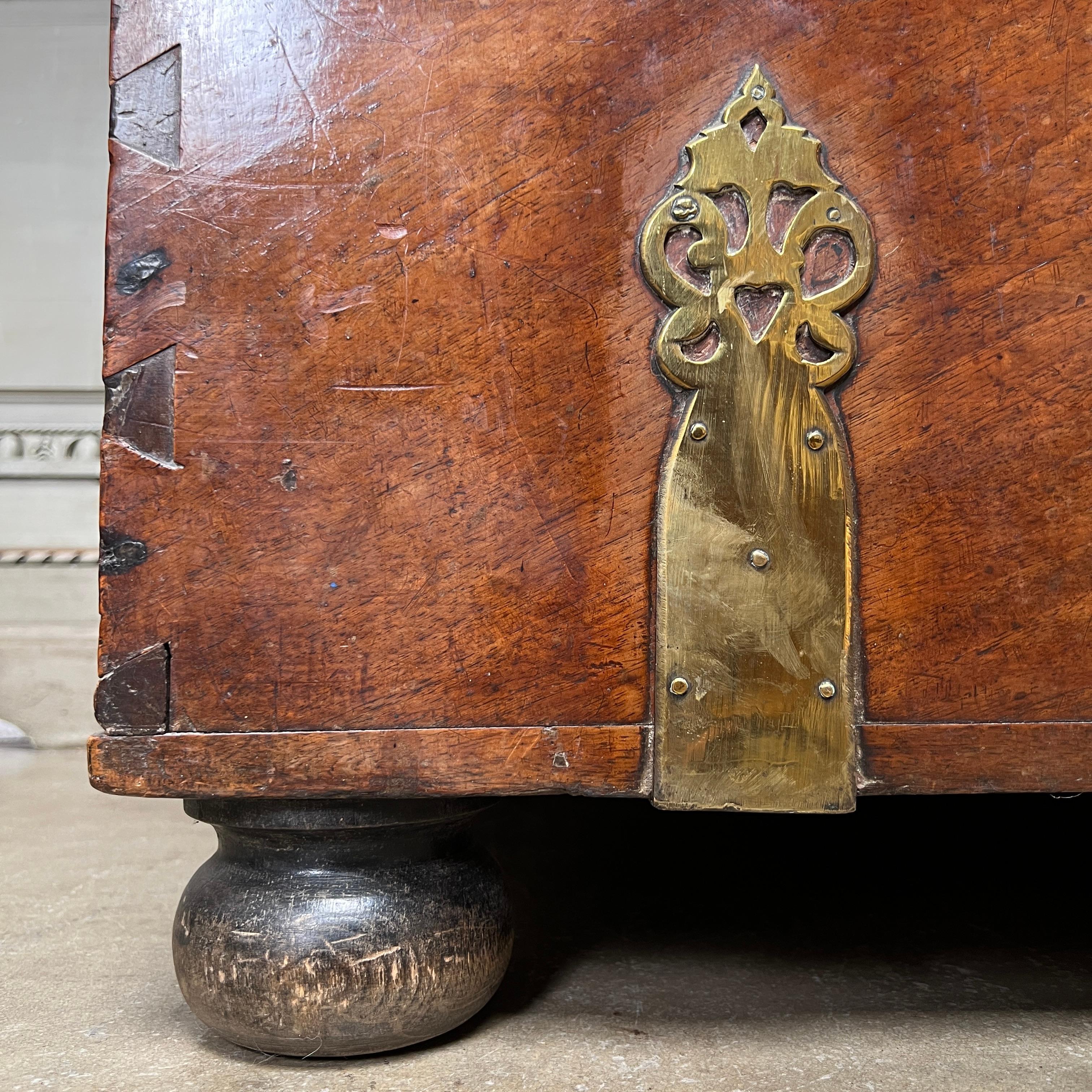 17th Century French Walnut Coffer with Brass Hardware For Sale 9