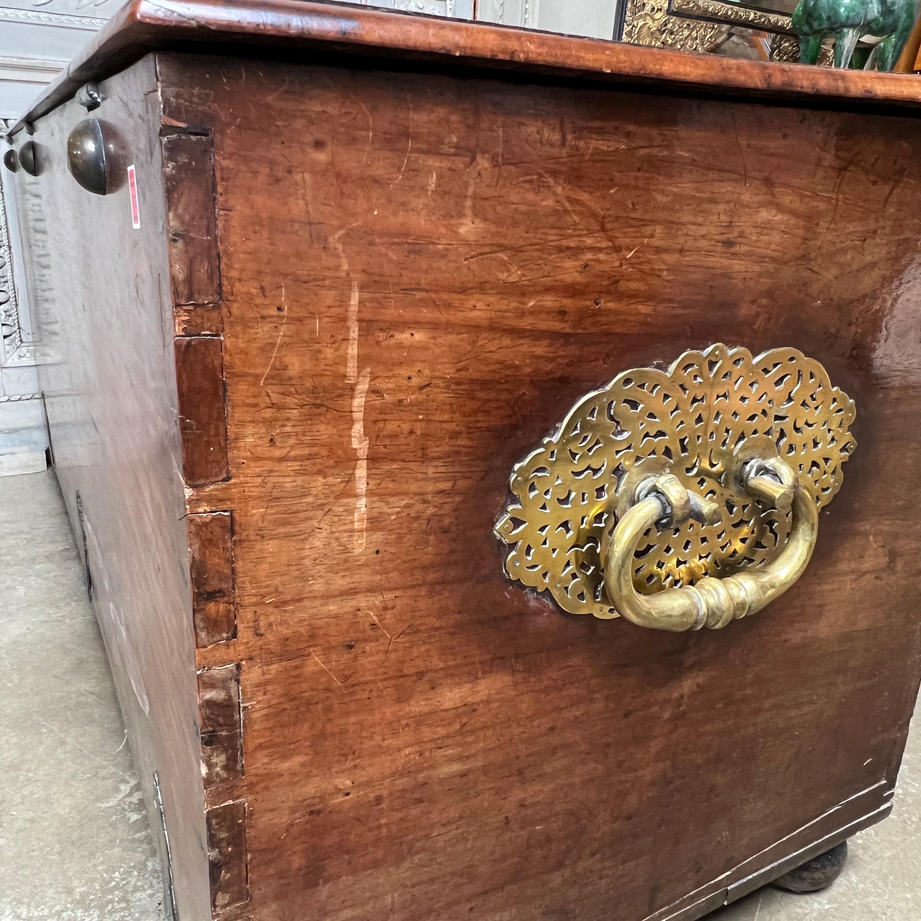 17th Century French Walnut Coffer with Brass Hardware For Sale 12