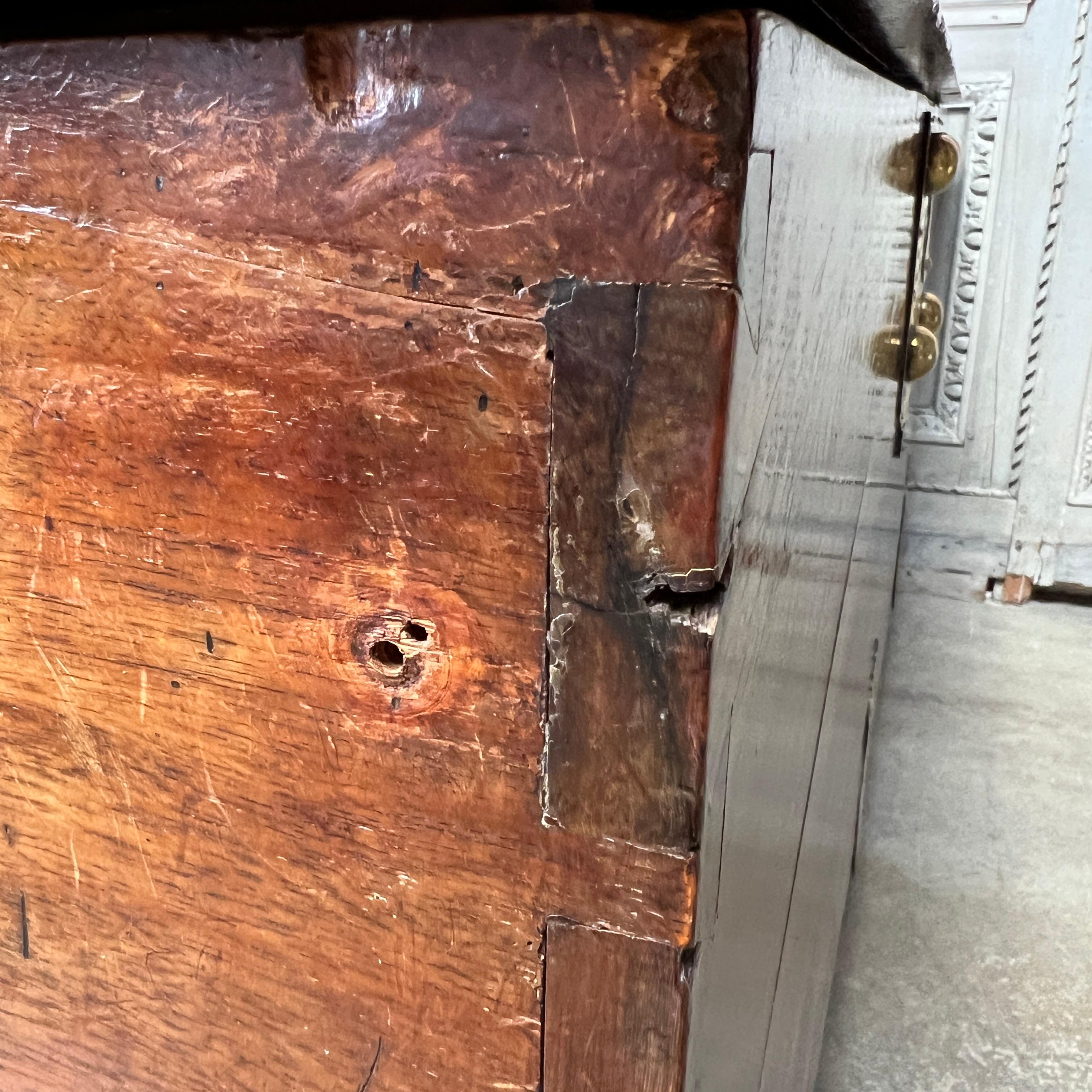 17th Century French Walnut Coffer with Brass Hardware For Sale 13
