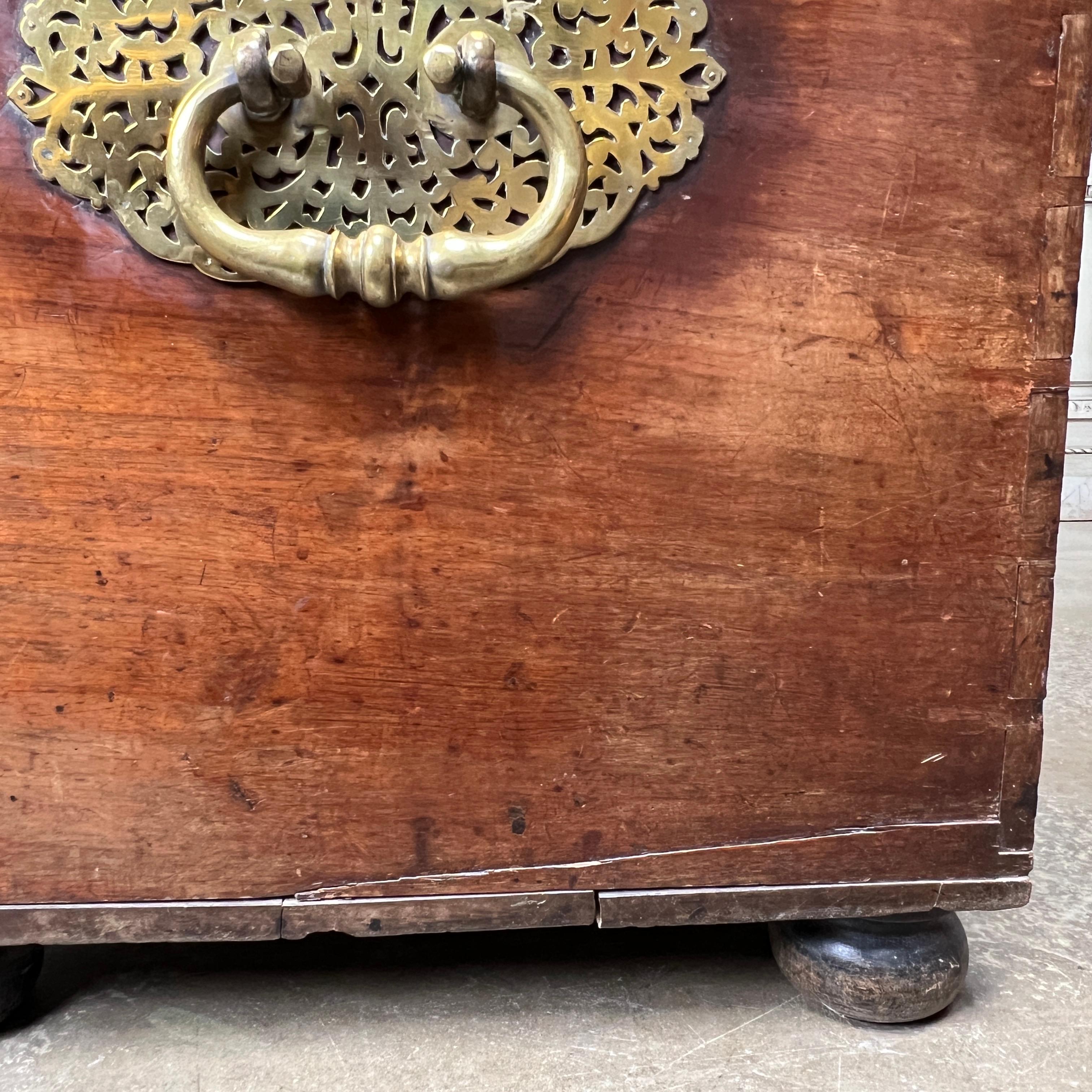 17th Century French Walnut Coffer with Brass Hardware For Sale 14