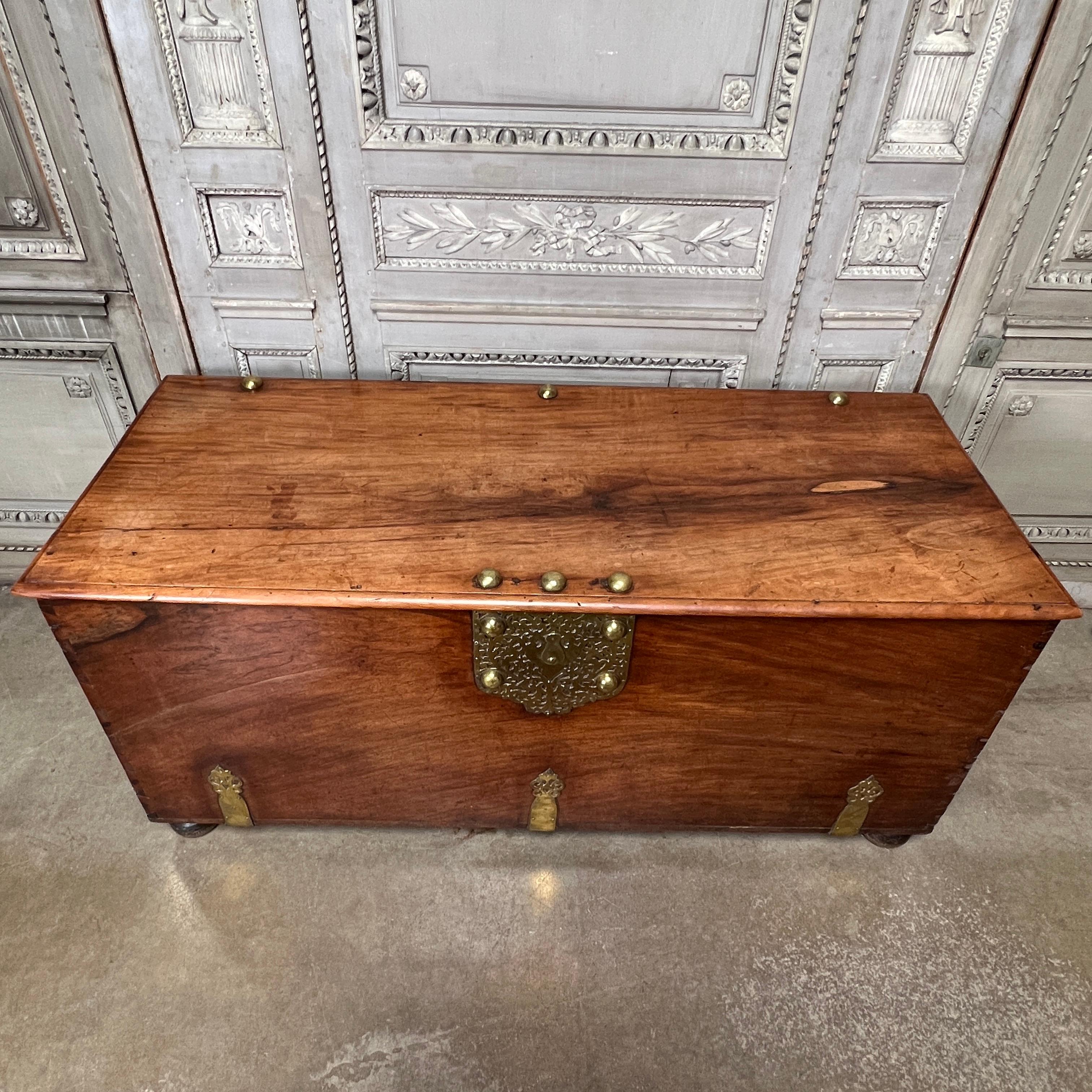 Louis XIII 17th Century French Walnut Coffer with Brass Hardware For Sale
