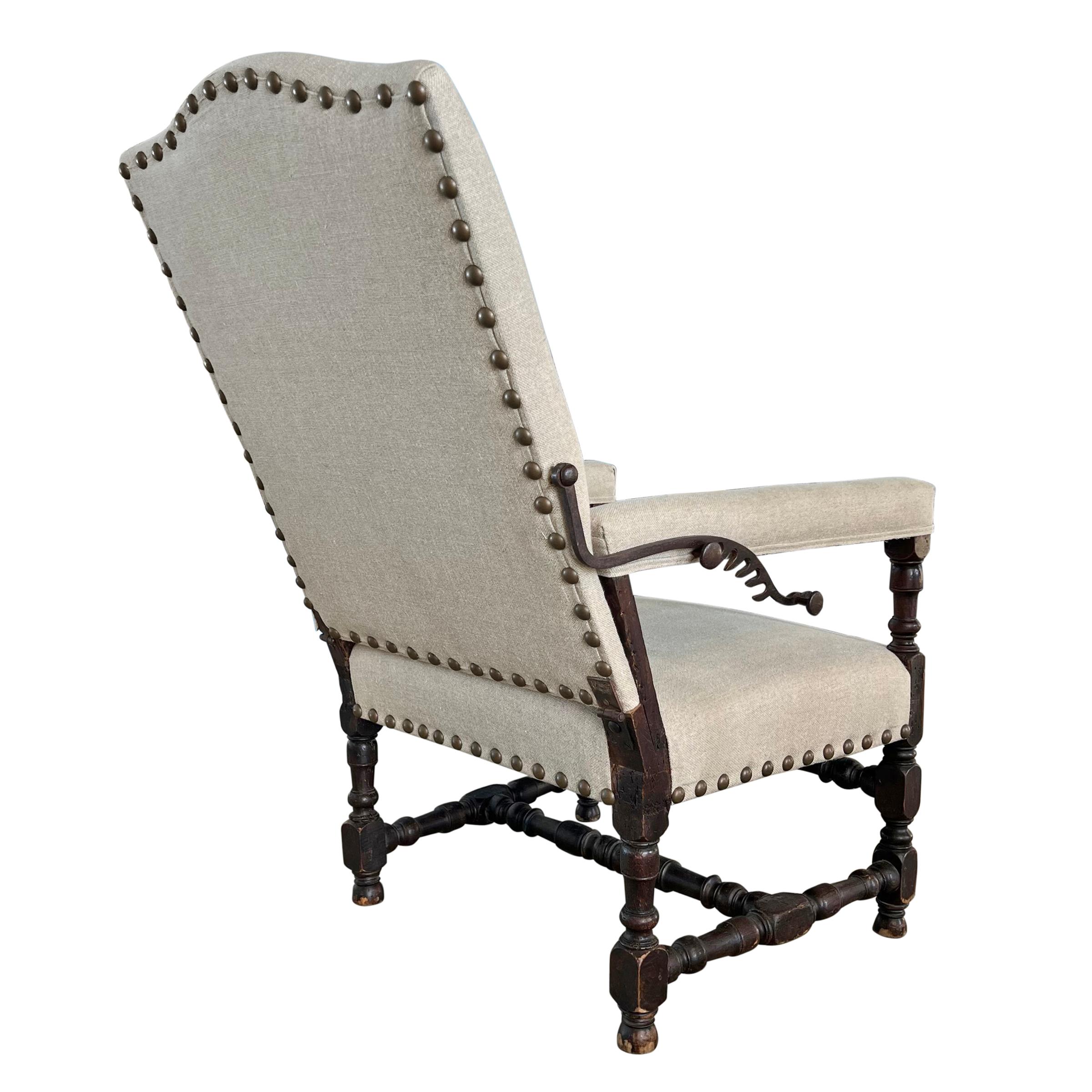 17th Century French Walnut Ratchet Armchair For Sale 6