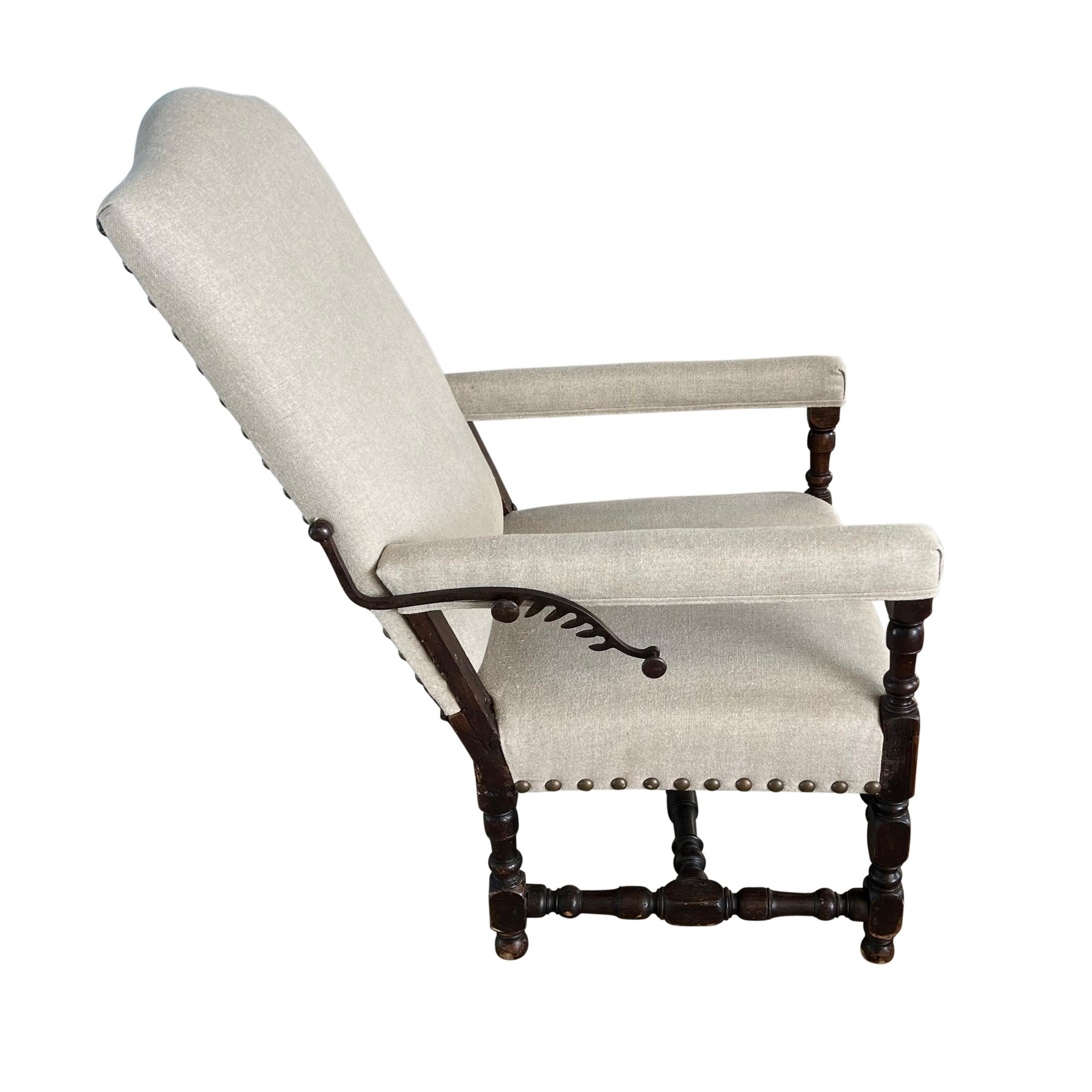 17th Century French Walnut Ratchet Armchair For Sale 4