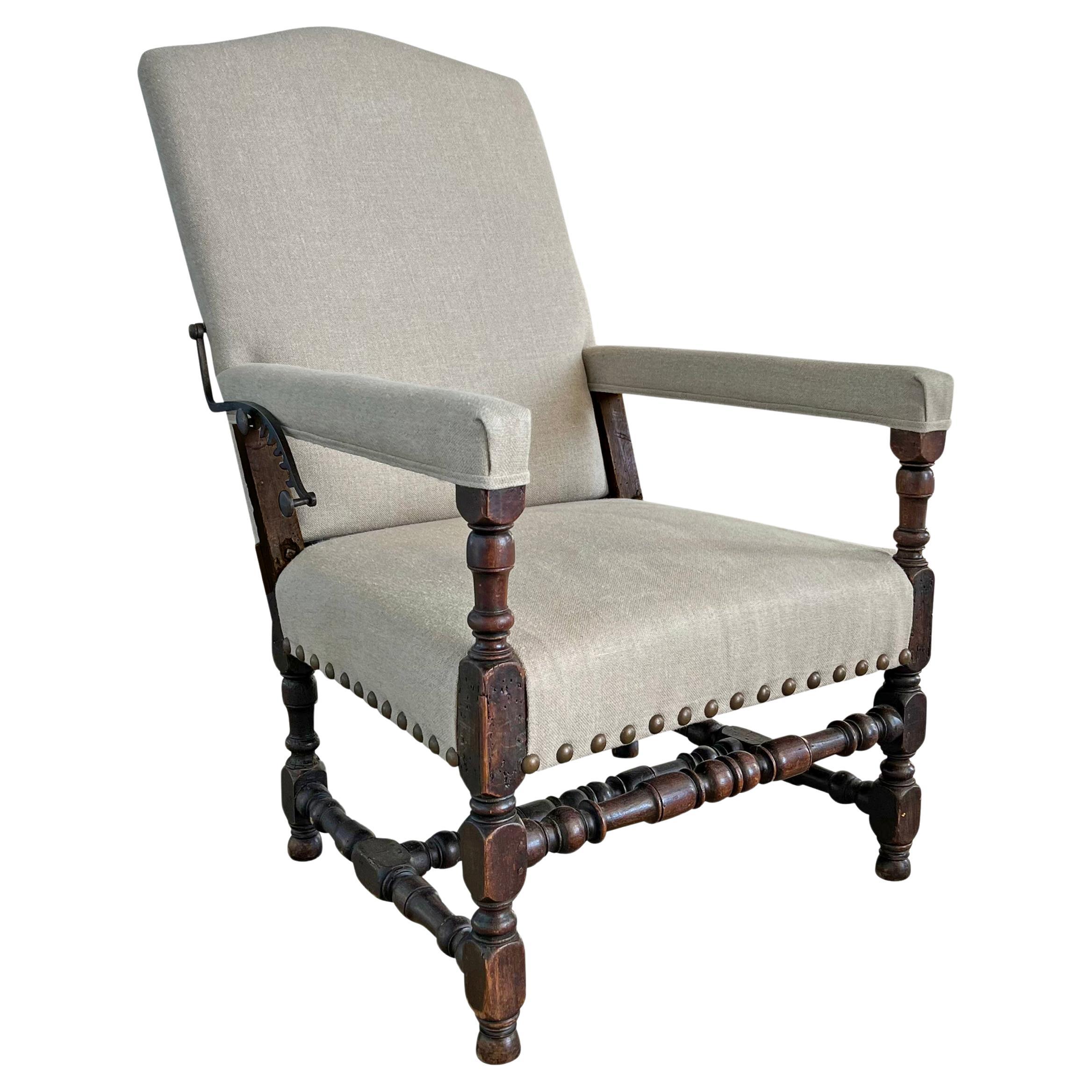 17th Century French Walnut Ratchet Armchair For Sale
