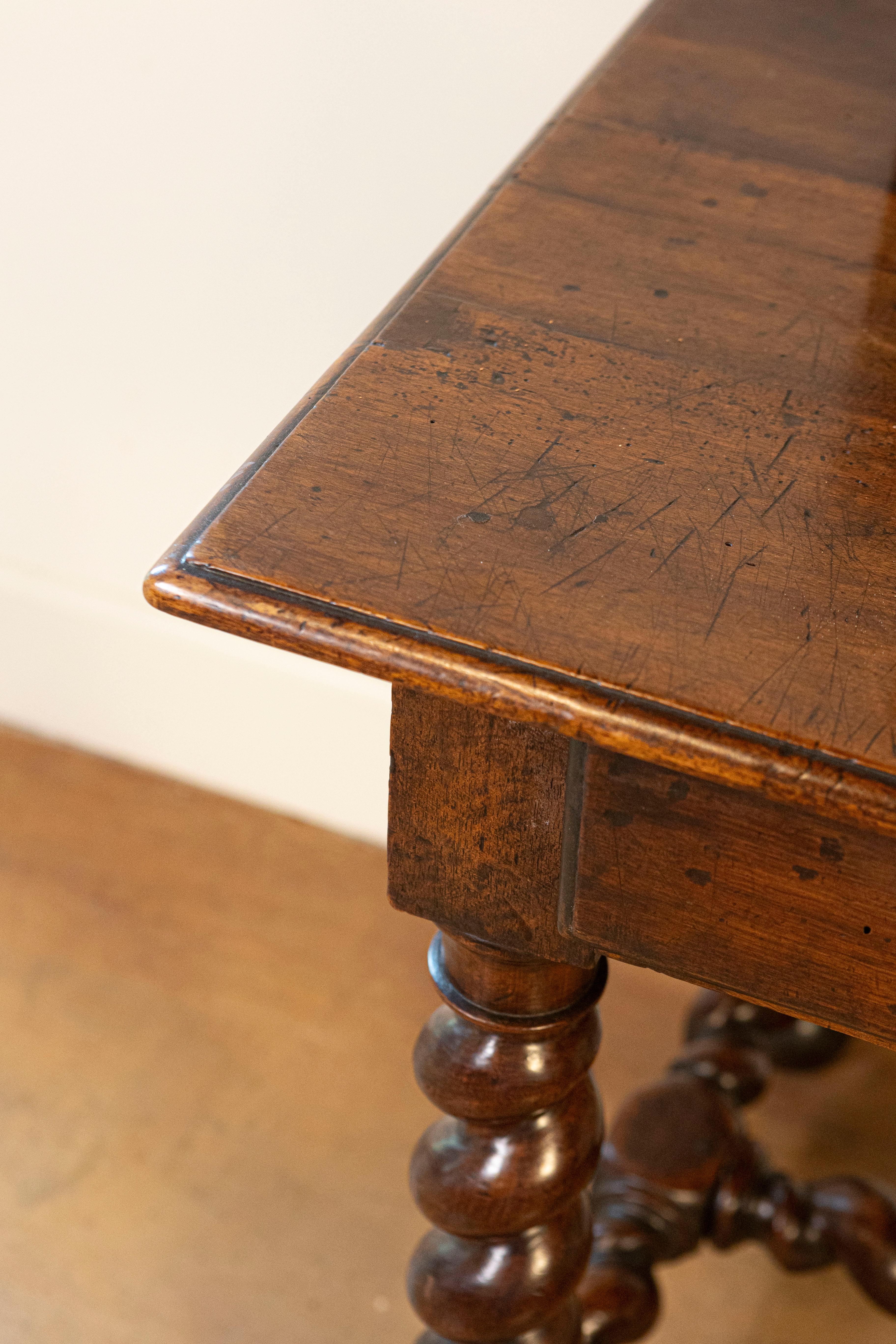 17th Century French Walnut Side Table with Single Drawer and Barley-Twist Base For Sale 6
