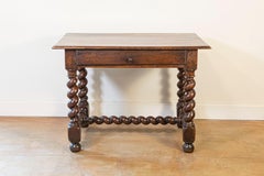 17th Century French Walnut Side Table with Single Drawer and Barley-Twist Base