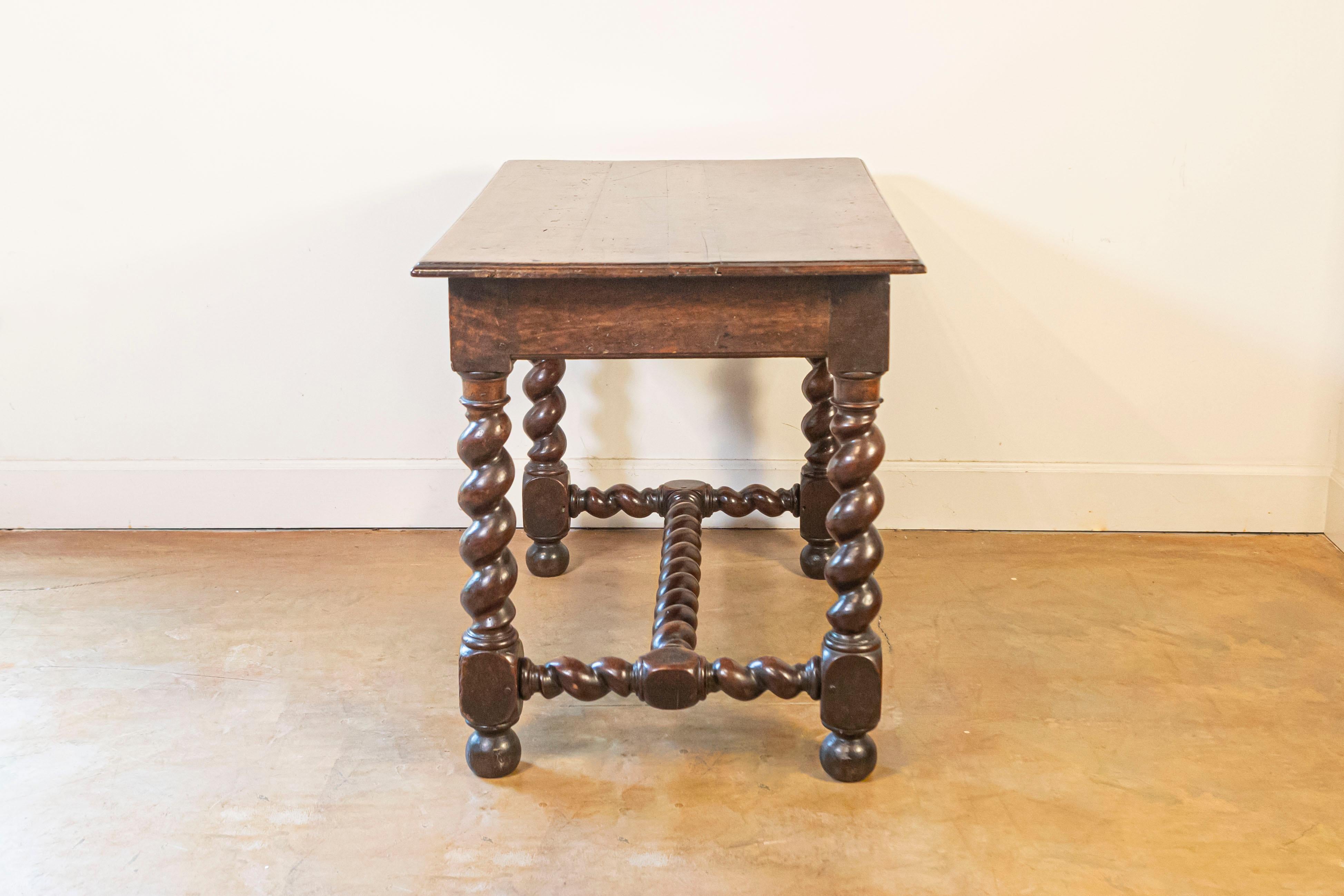 17th Century French Walnut Side Table with Single Drawer and Barley-Twist Base In Good Condition For Sale In Atlanta, GA