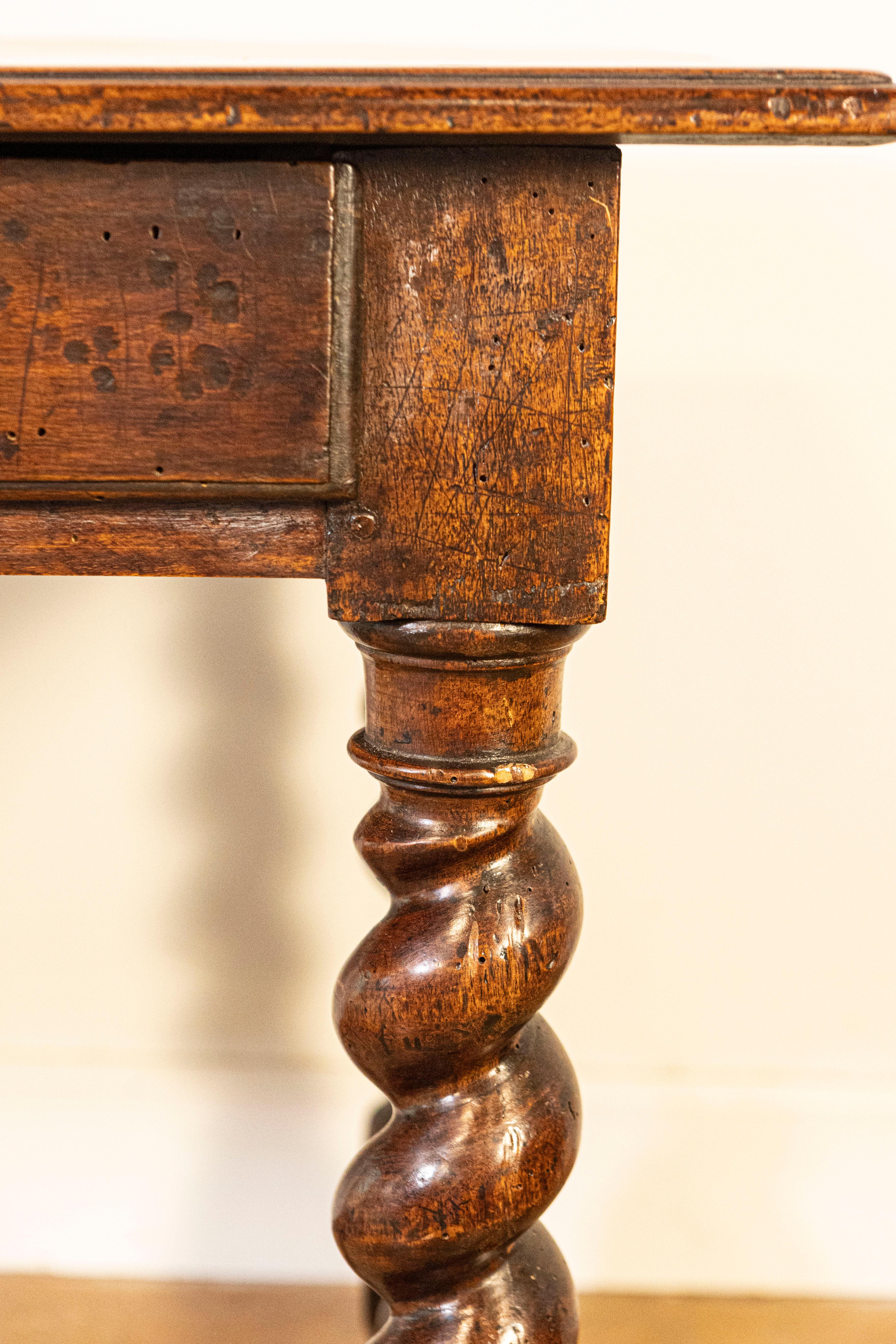 17th Century French Walnut Side Table with Single Drawer and Barley-Twist Base For Sale 2