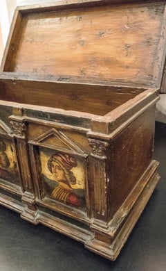 17th Century Front Match with Painted and Polychrome Scenes Italian Wood Ark