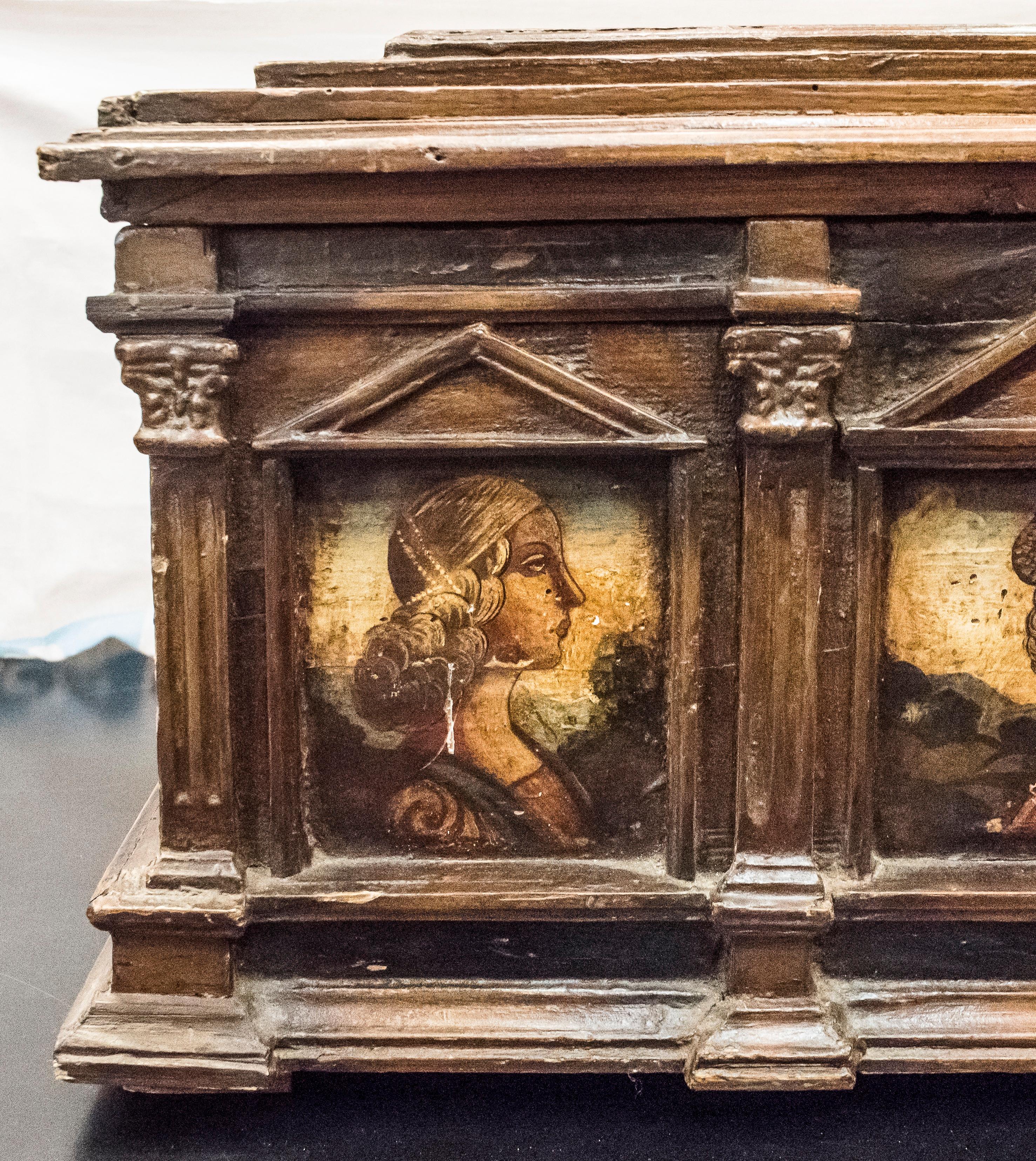 17th Century Front Match with Painted and Polychrome Scenes Italian Wood Ark 3