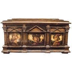 17th Century Front Match with Painted and Polychrome Scenes Italian Wood Ark