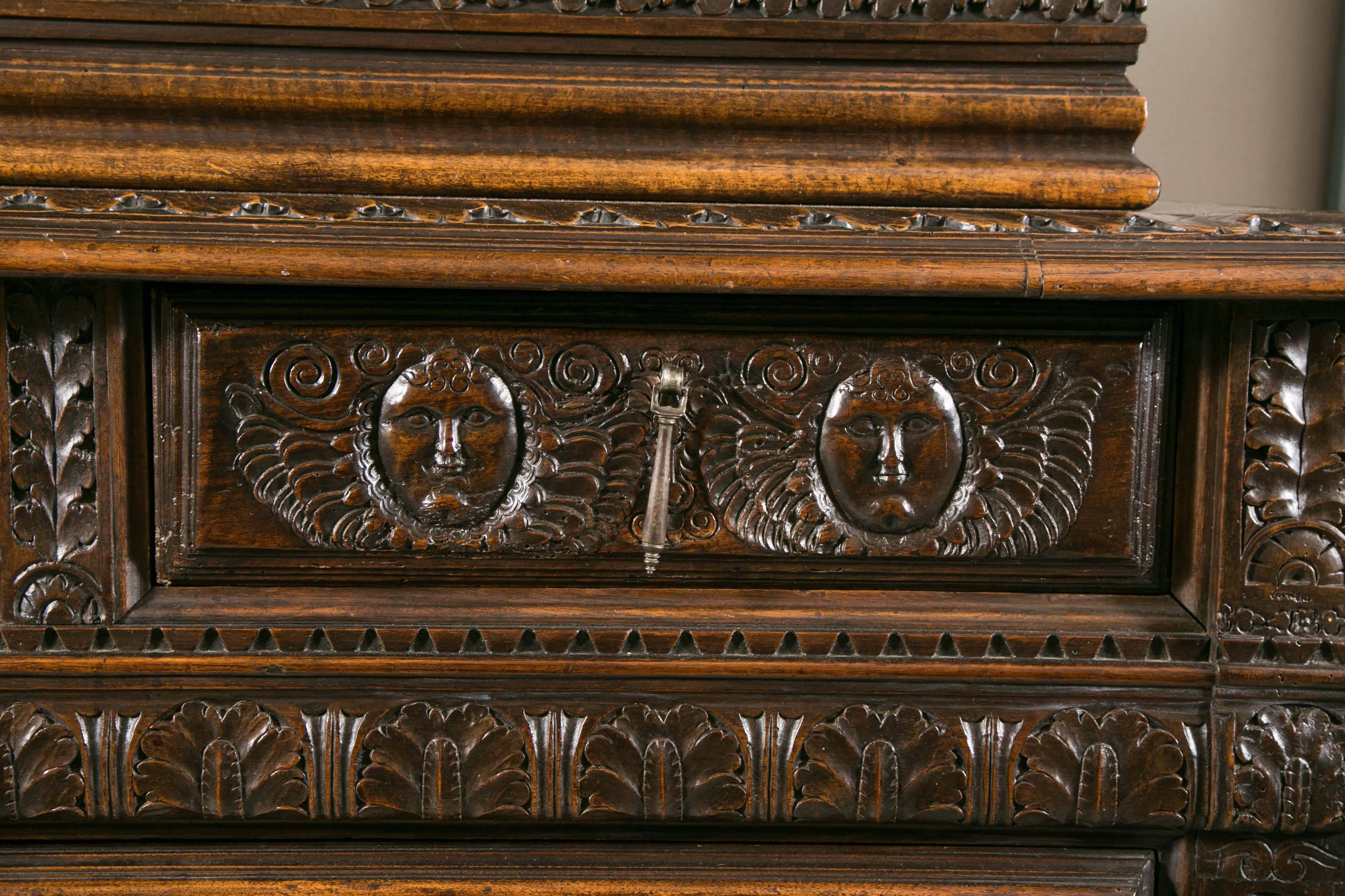 Wood 17th Century Furniture Important Supposedly from Northern Italy, Antique Art. For Sale