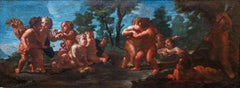 17th Century Games Between Putti Neapolitan School Painting Oil on Canvas