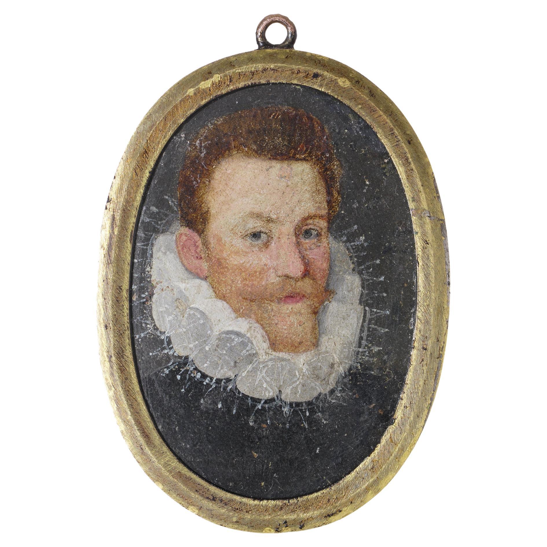 17th-century gentleman adorned with a ruff collar portrait miniature ...