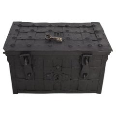 Antique 17th Century German Hand Forged Iron Strongbox from Nuremberg or Augsburg